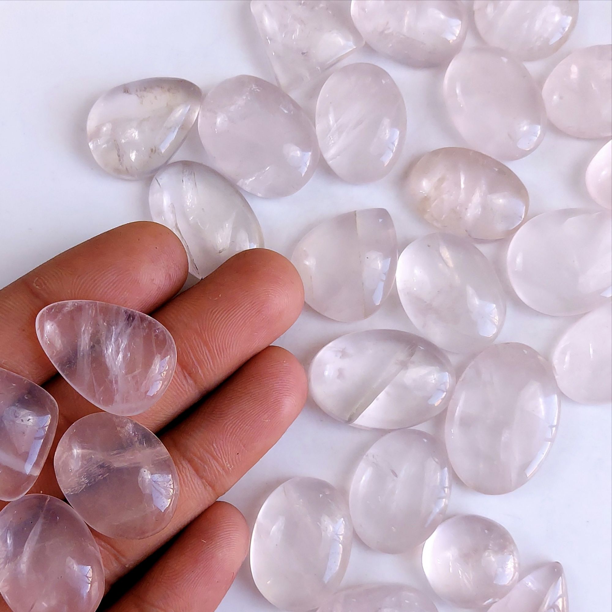 29Pcs 741Cts Natural Rose Quartz Loose Cabochon Gemstone Lot Mix Shape and and Size for Jewelry Making 40x20  18x16mm1255