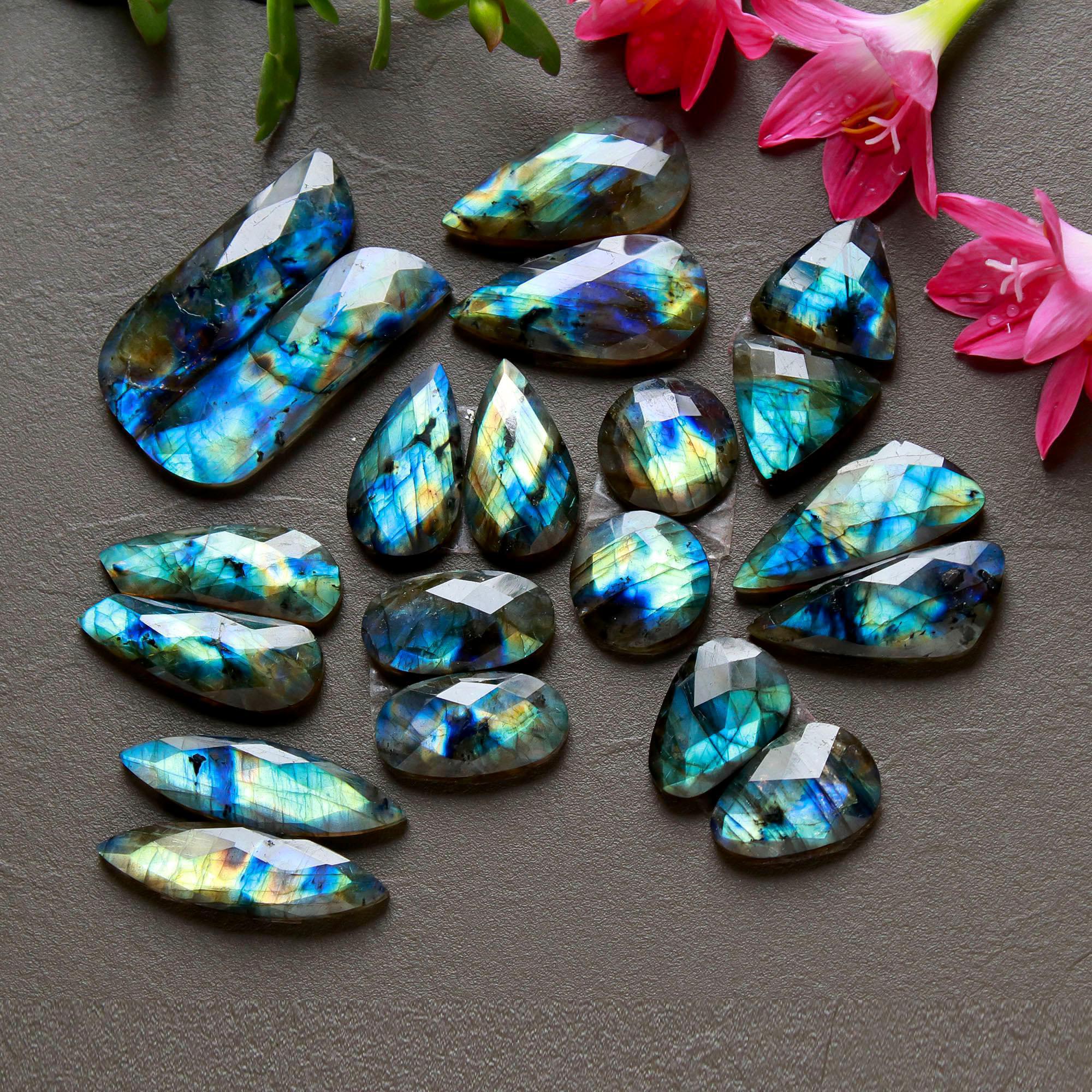 10 Pair 271 Cts Natural Labradorite Cut Gemstone Labradorite Multi Fire Semi-Precious Healing Crystal Lots 13x13-11x40mm R-12557