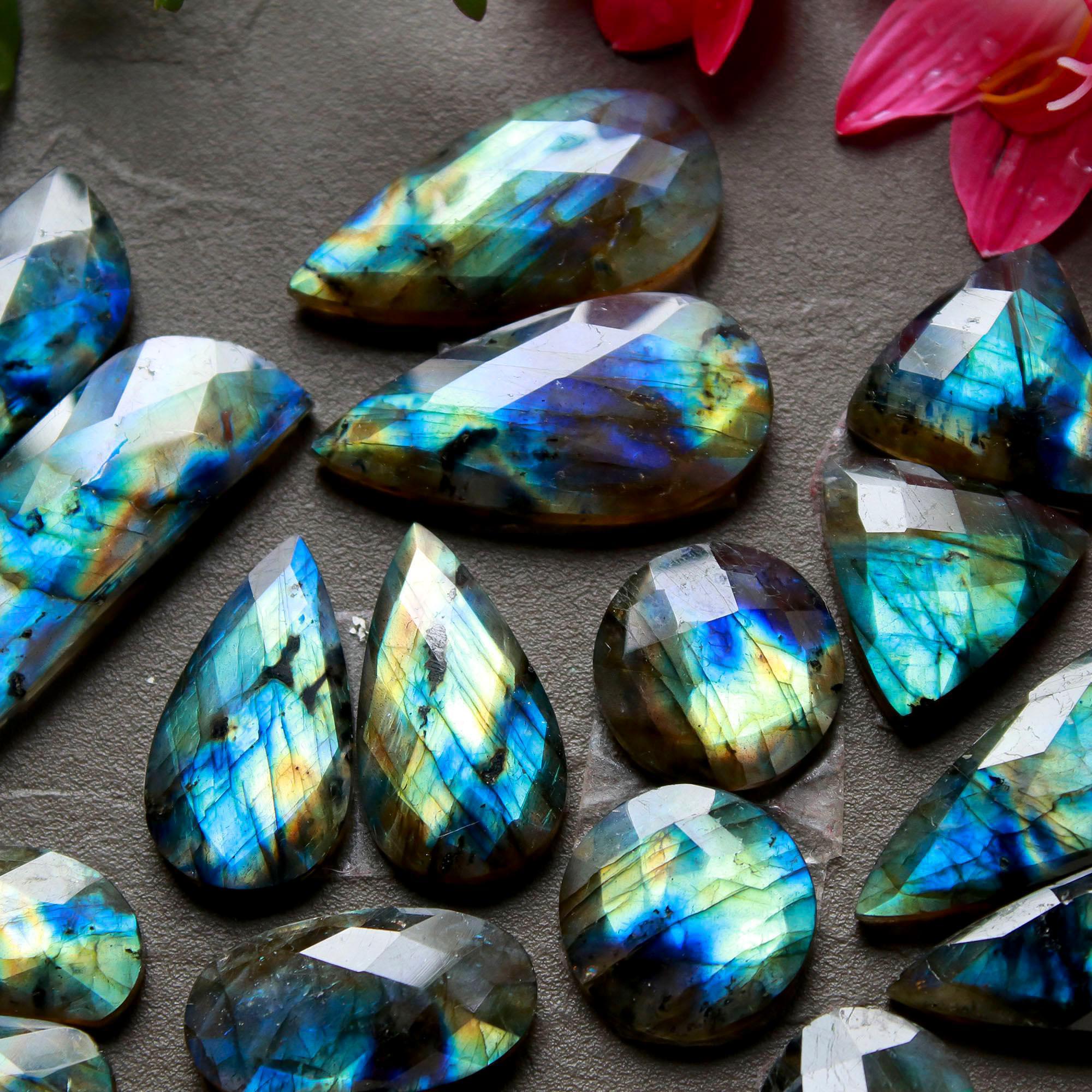10 Pair 271 Cts Natural Labradorite Cut Gemstone Labradorite Multi Fire Semi-Precious Healing Crystal Lots 13x13-11x40mm R-12557