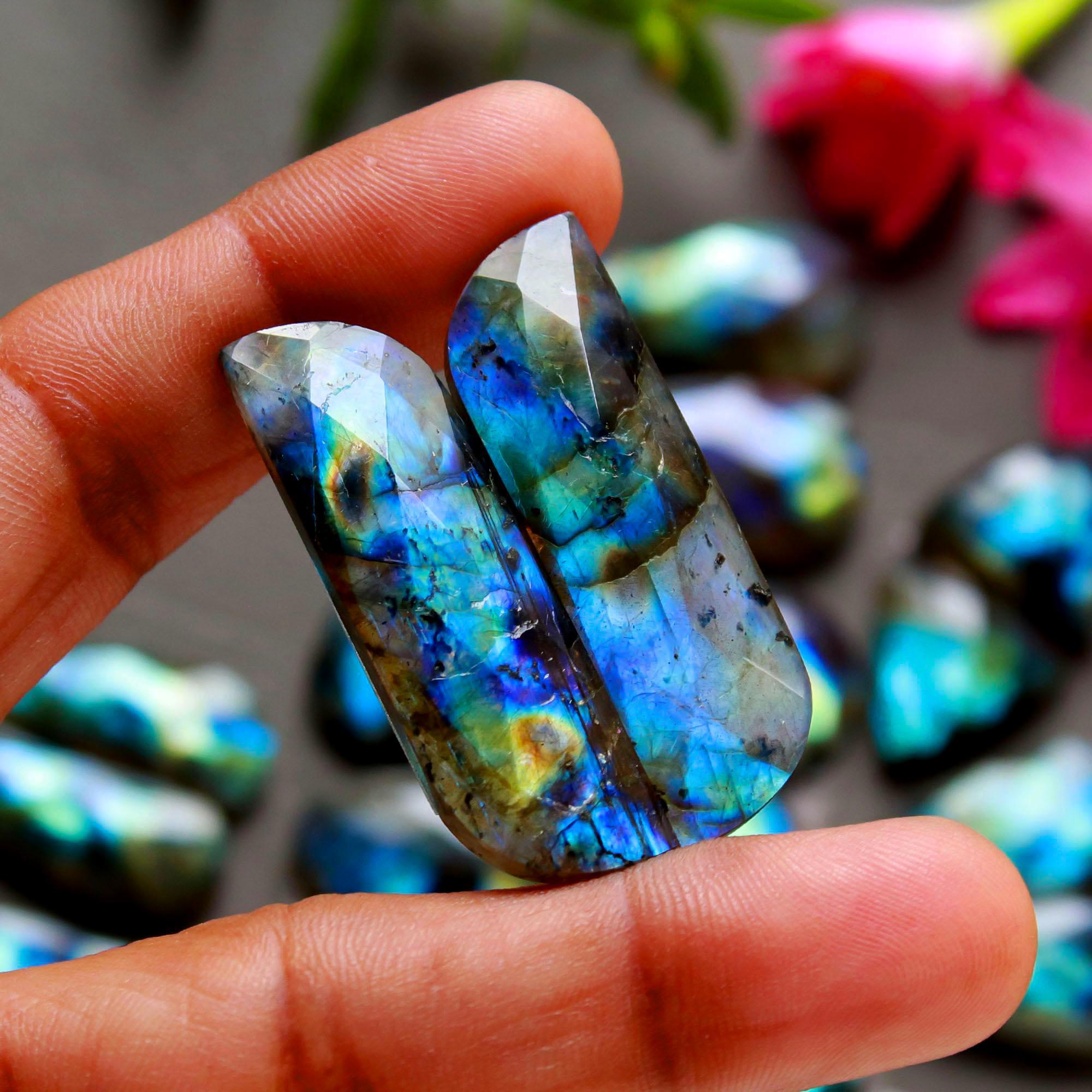 10 Pair 271 Cts Natural Labradorite Cut Gemstone Labradorite Multi Fire Semi-Precious Healing Crystal Lots 13x13-11x40mm R-12557