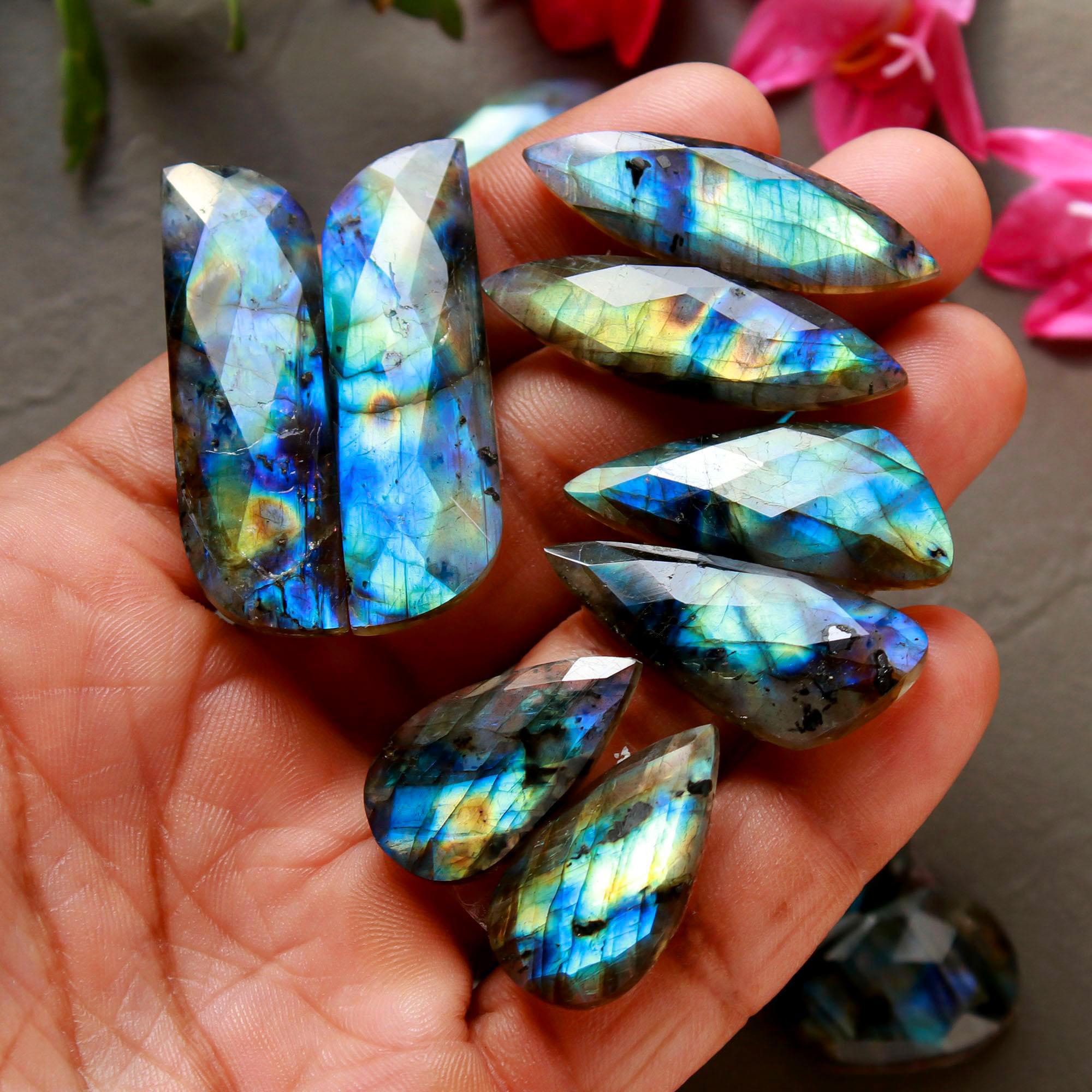 10 Pair 271 Cts Natural Labradorite Cut Gemstone Labradorite Multi Fire Semi-Precious Healing Crystal Lots 13x13-11x40mm R-12557