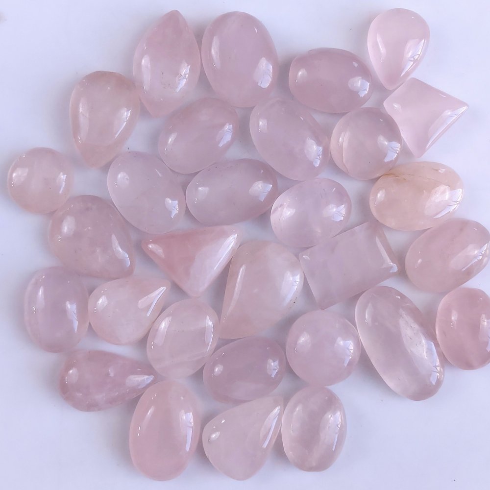 30Pcs 863Cts Natural Rose Quartz Loose Cabochon Gemstone Lot Mix Shape and and Size for Jewelry Making 30x18 22x16mm#1256