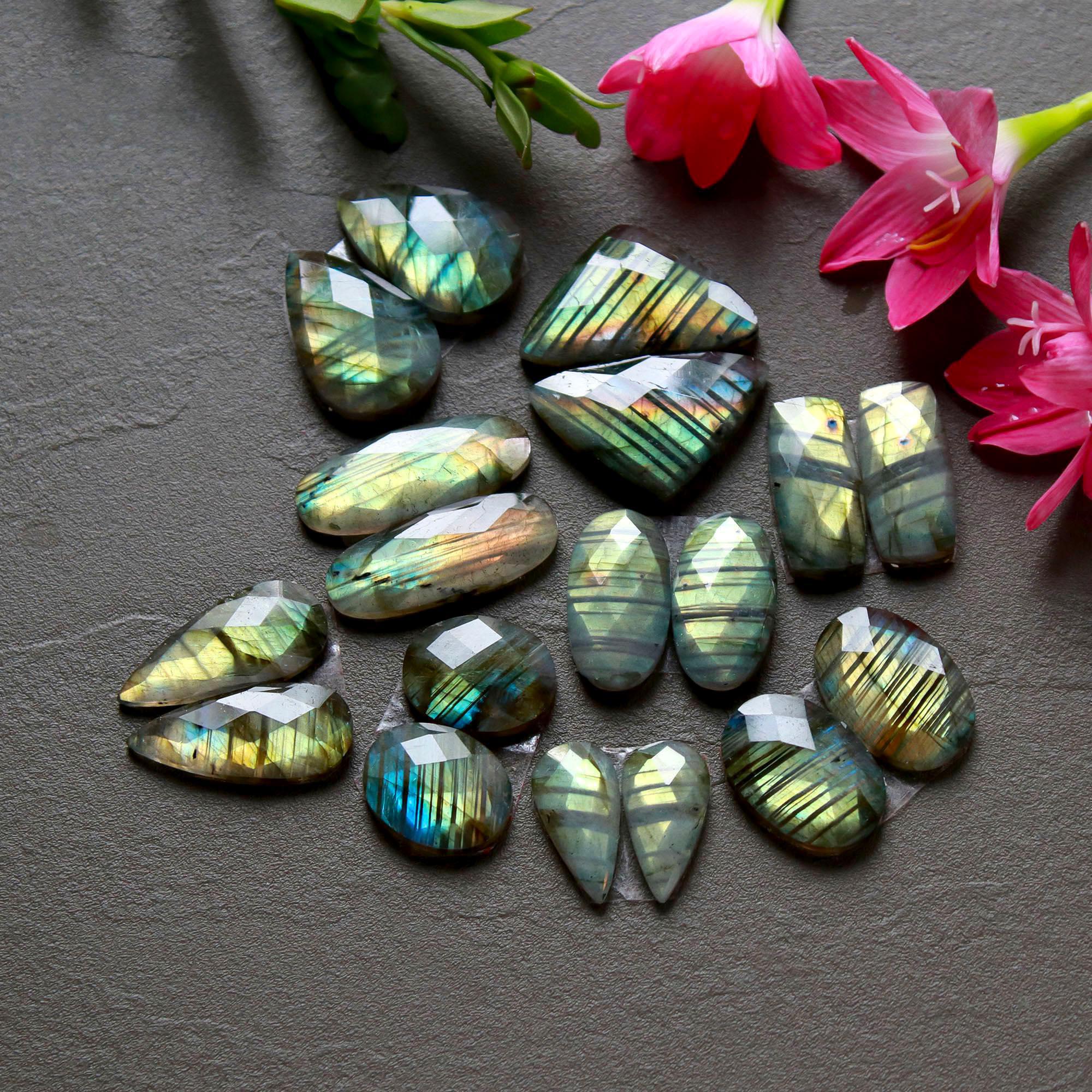 9 Pair 165 Cts Natural Labradorite Cut Gemstone Labradorite Multi Fire Semi-Precious Healing Crystal Lots 8x13-10x22mm R-12564