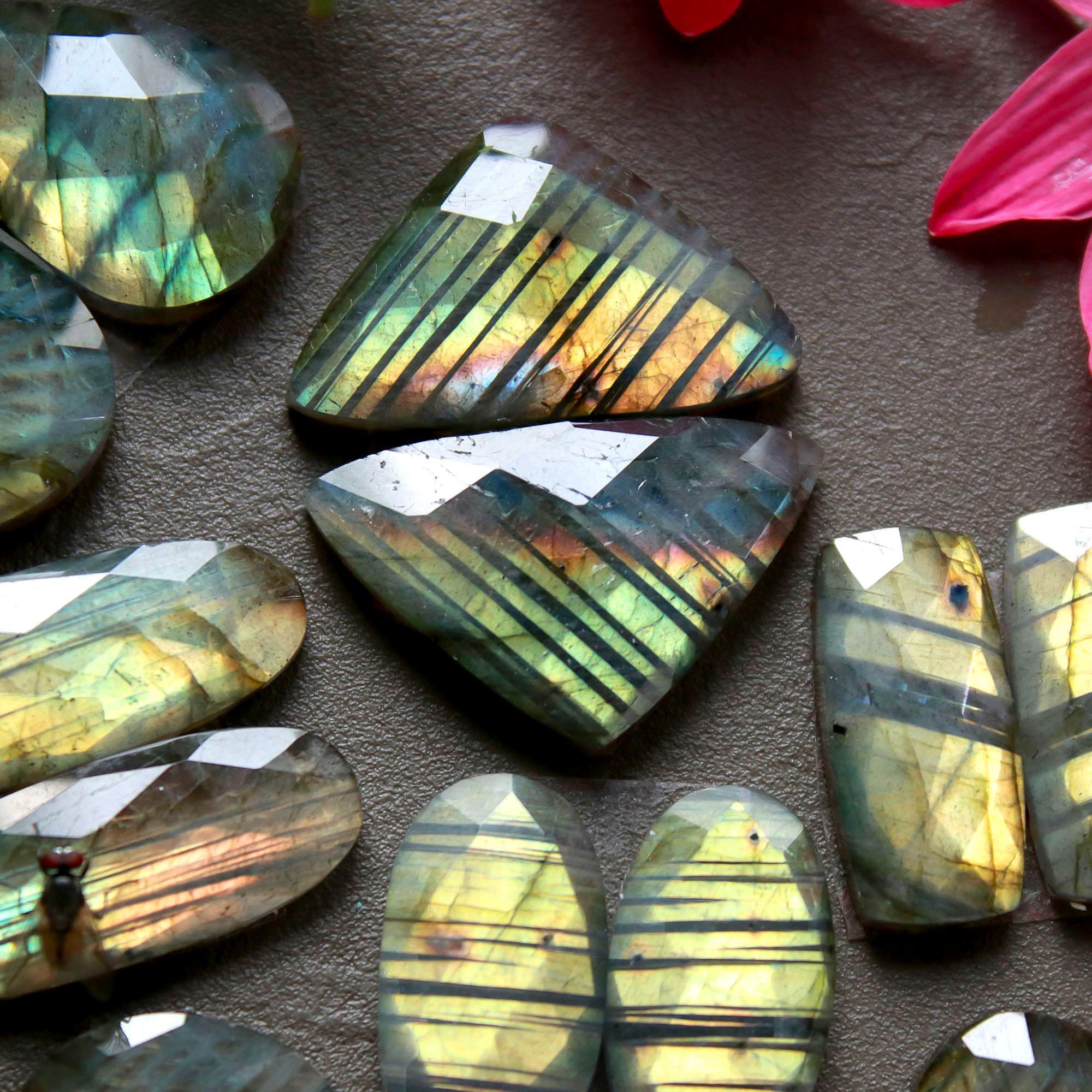 9 Pair 165 Cts Natural Labradorite Cut Gemstone Labradorite Multi Fire Semi-Precious Healing Crystal Lots 8x13-10x22mm R-12564