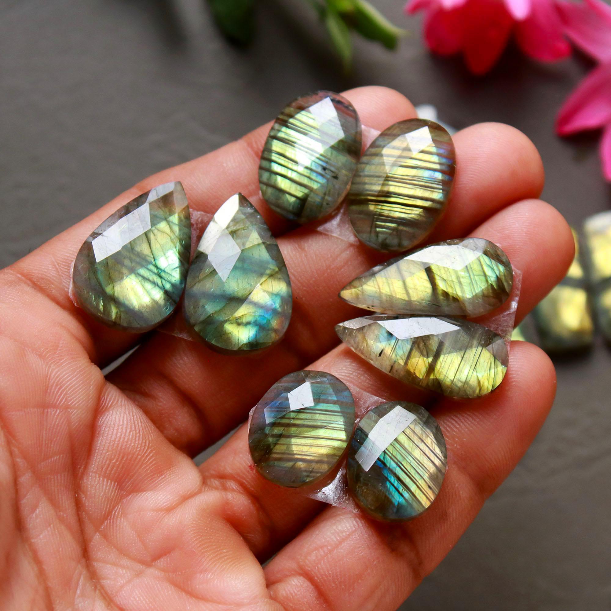 9 Pair 165 Cts Natural Labradorite Cut Gemstone Labradorite Multi Fire Semi-Precious Healing Crystal Lots 8x13-10x22mm R-12564