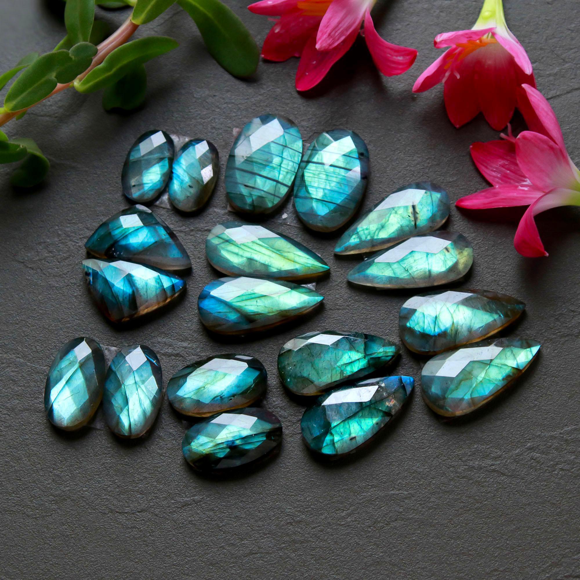 9 Pcs 183 Cts  Natural Labradorite Cut Gemstone Labradorite Multi Fire Semi-Precious Healing Crystal Lots 9x13-11x22mm 12566