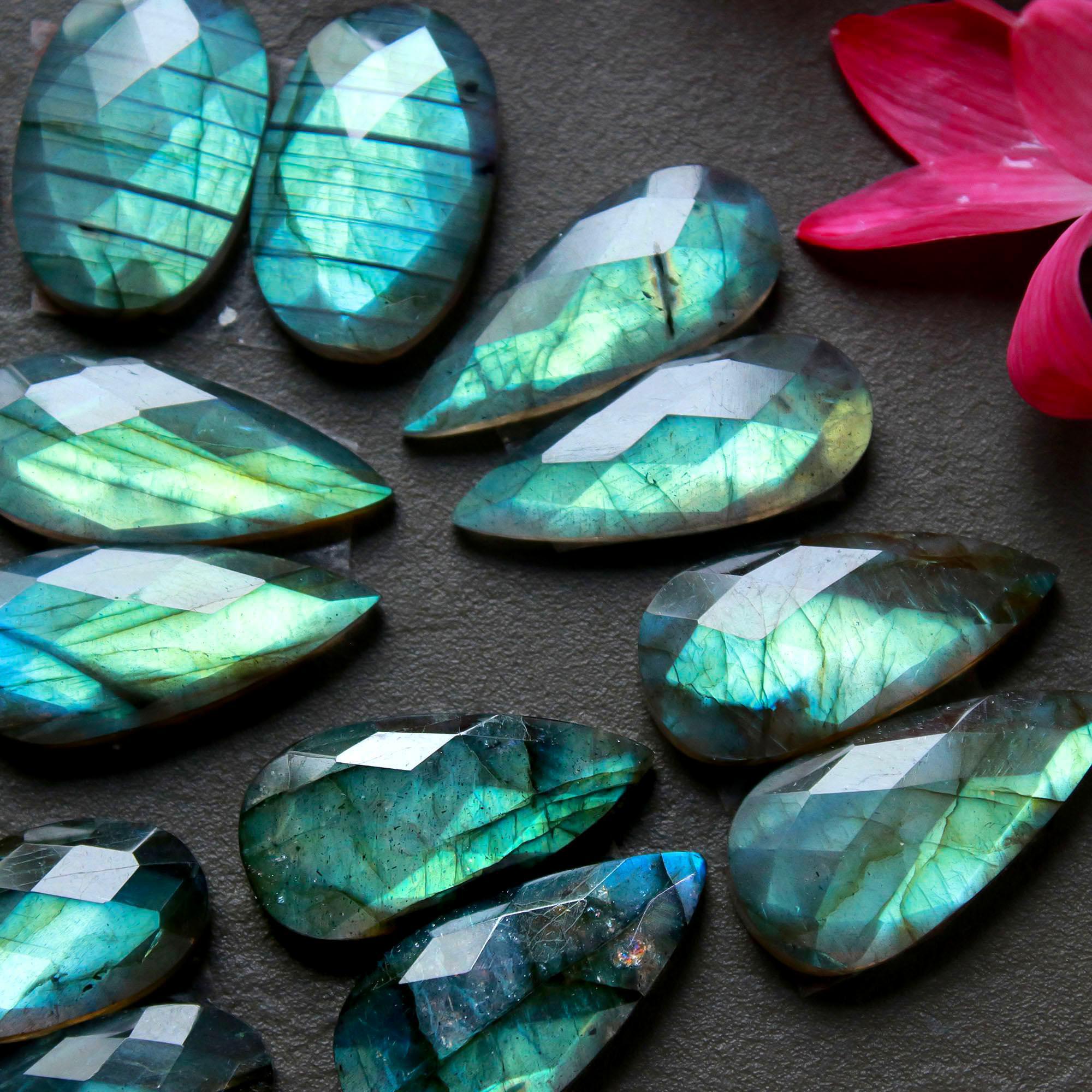 9 Pcs 183 Cts  Natural Labradorite Cut Gemstone Labradorite Multi Fire Semi-Precious Healing Crystal Lots 9x13-11x22mm 12566