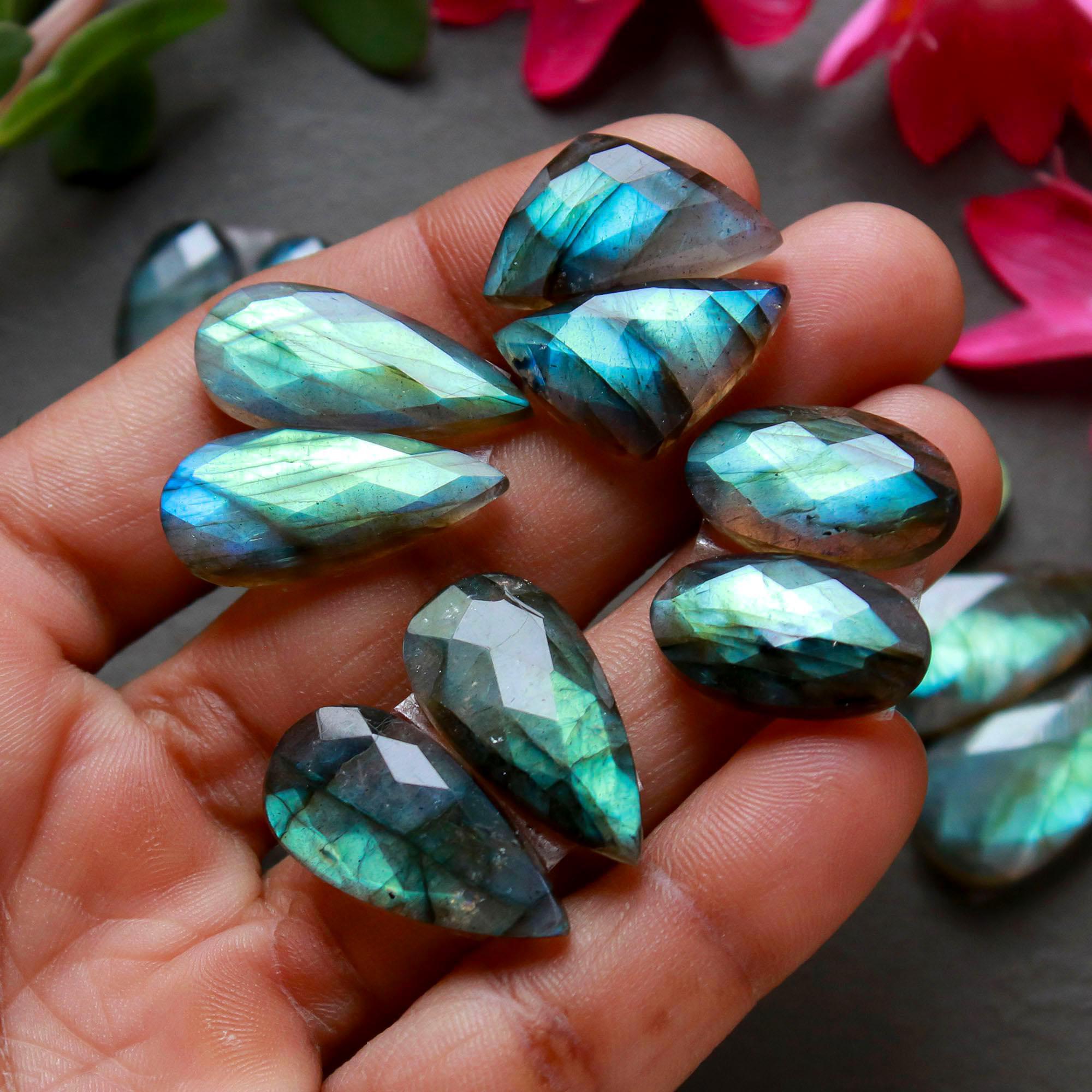 9 Pcs 183 Cts  Natural Labradorite Cut Gemstone Labradorite Multi Fire Semi-Precious Healing Crystal Lots 9x13-11x22mm 12566