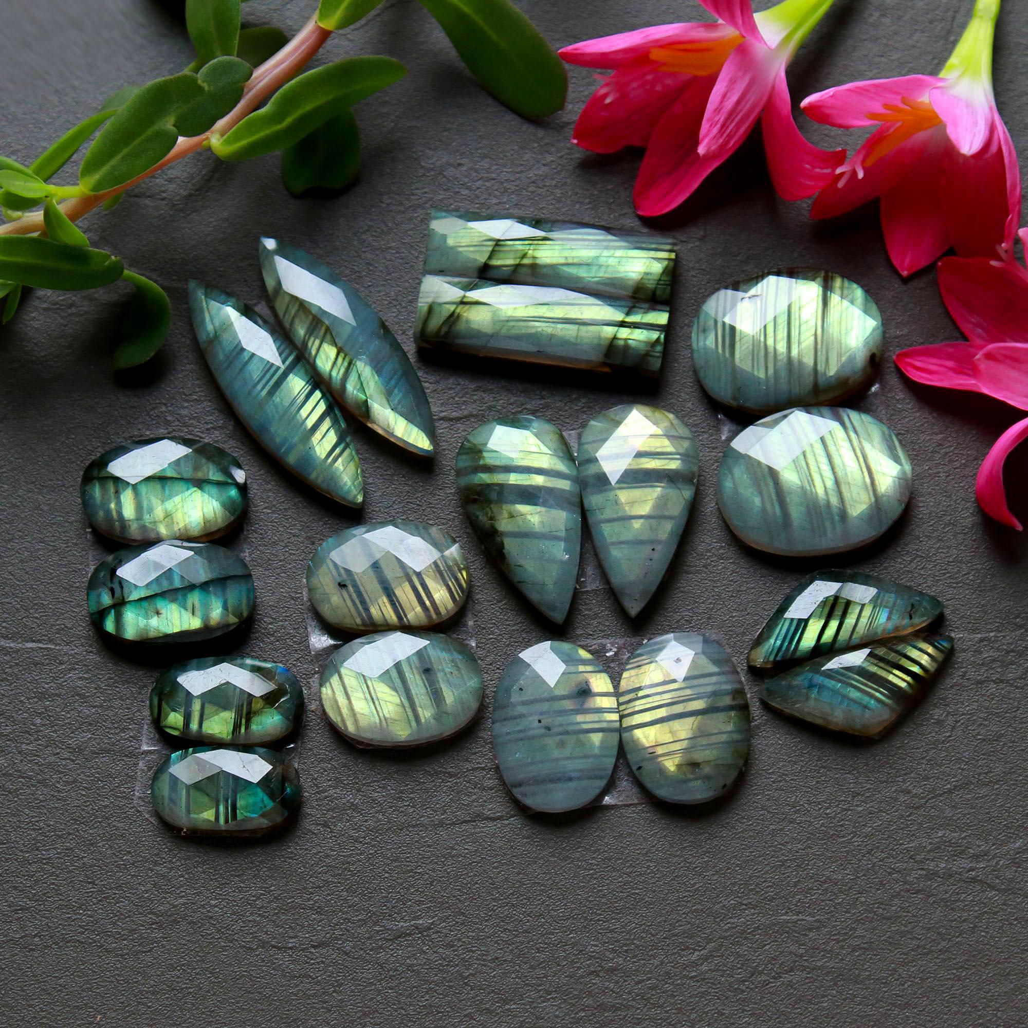 9 Pair 174 Cts Natural Labradorite Cut Gemstone Labradorite Multi Fire Semi-Precious Healing Crystal Lots 9x14-8x30mm R-12567