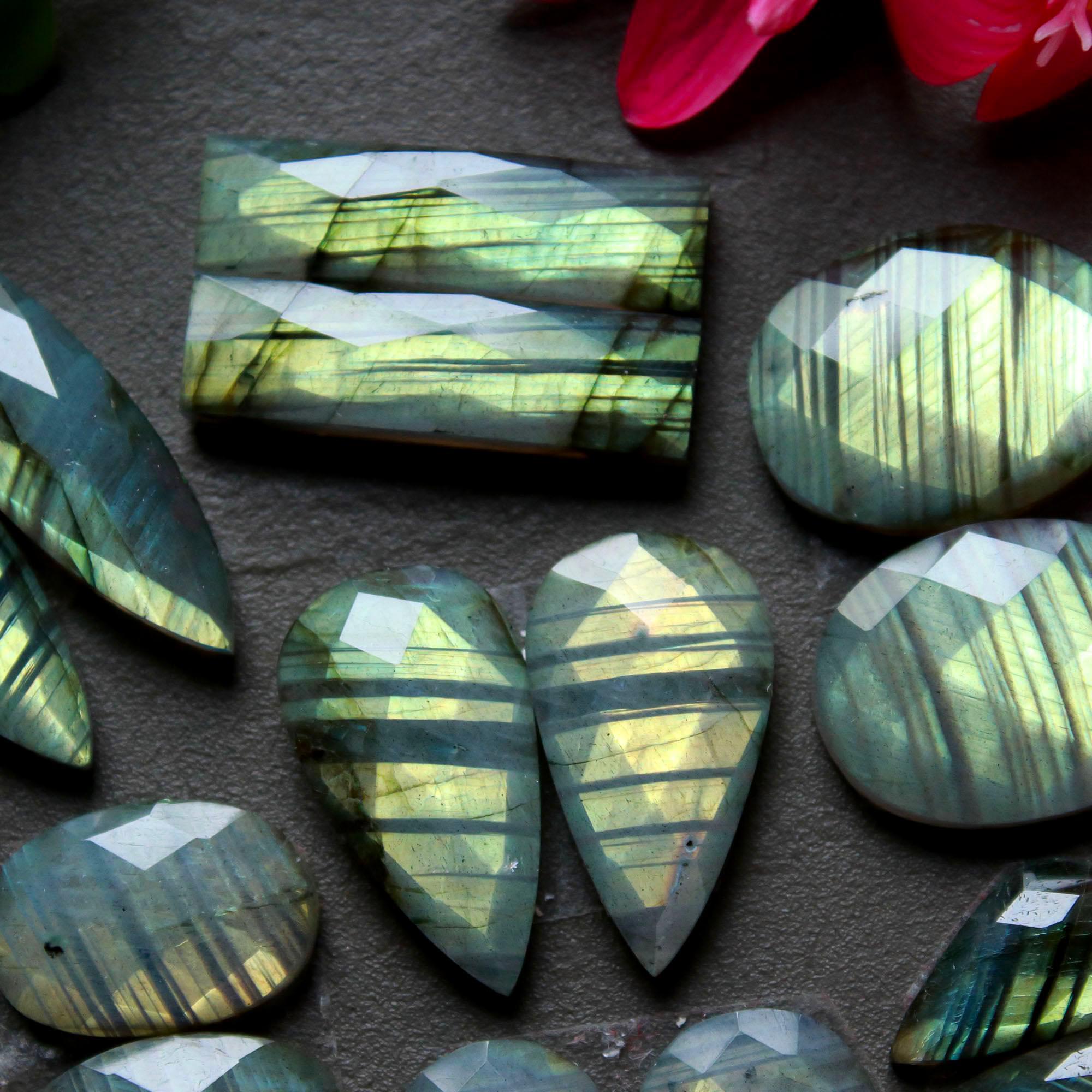 9 Pair 174 Cts Natural Labradorite Cut Gemstone Labradorite Multi Fire Semi-Precious Healing Crystal Lots 9x14-8x30mm R-12567