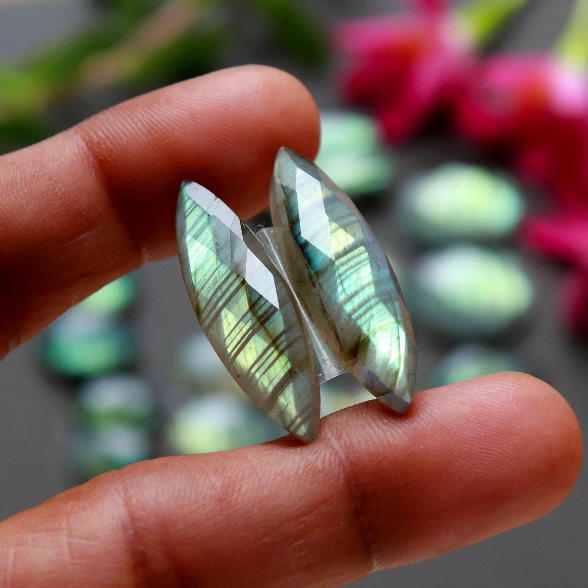 9 Pair 174 Cts Natural Labradorite Cut Gemstone Labradorite Multi Fire Semi-Precious Healing Crystal Lots 9x14-8x30mm R-12567