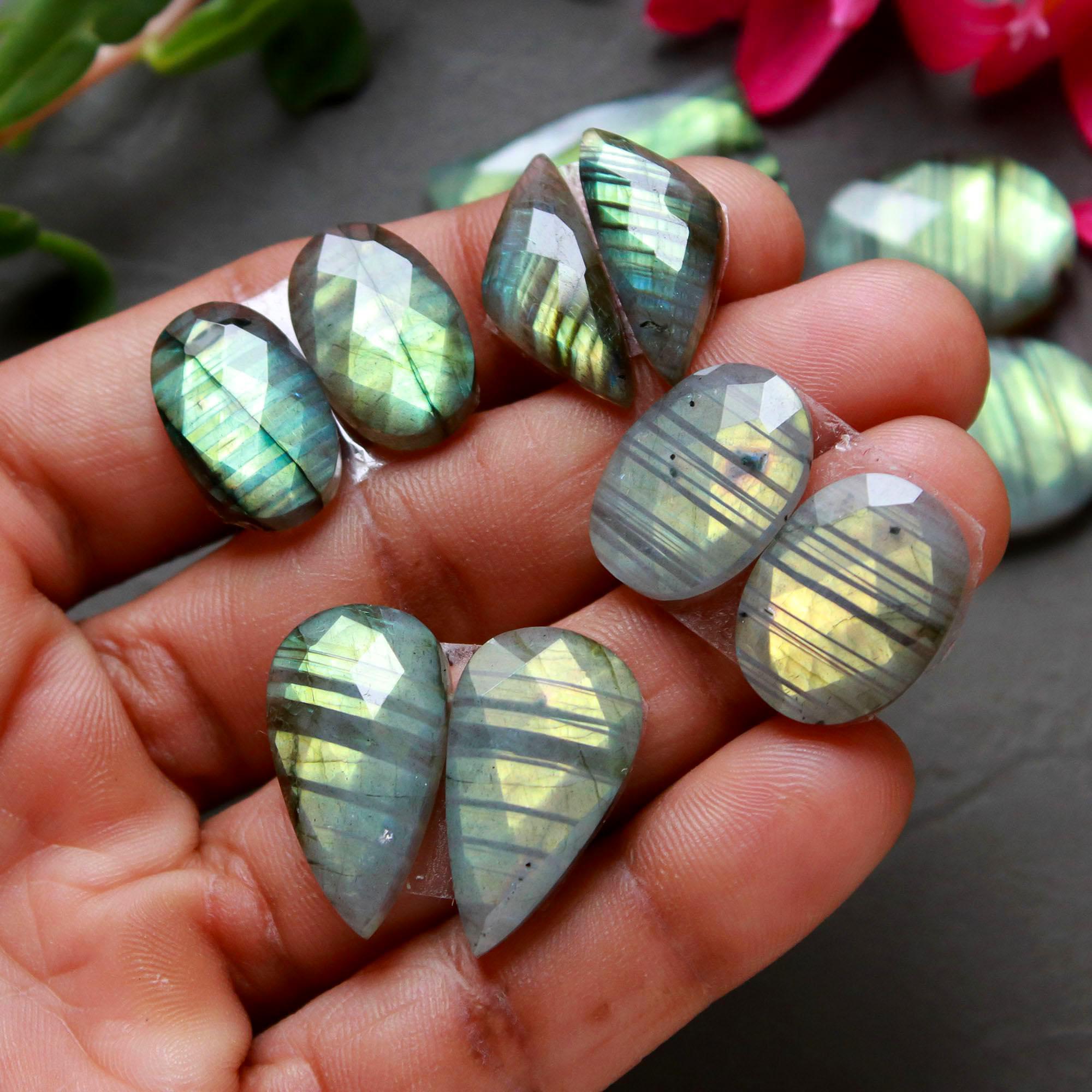 9 Pair 174 Cts Natural Labradorite Cut Gemstone Labradorite Multi Fire Semi-Precious Healing Crystal Lots 9x14-8x30mm R-12567