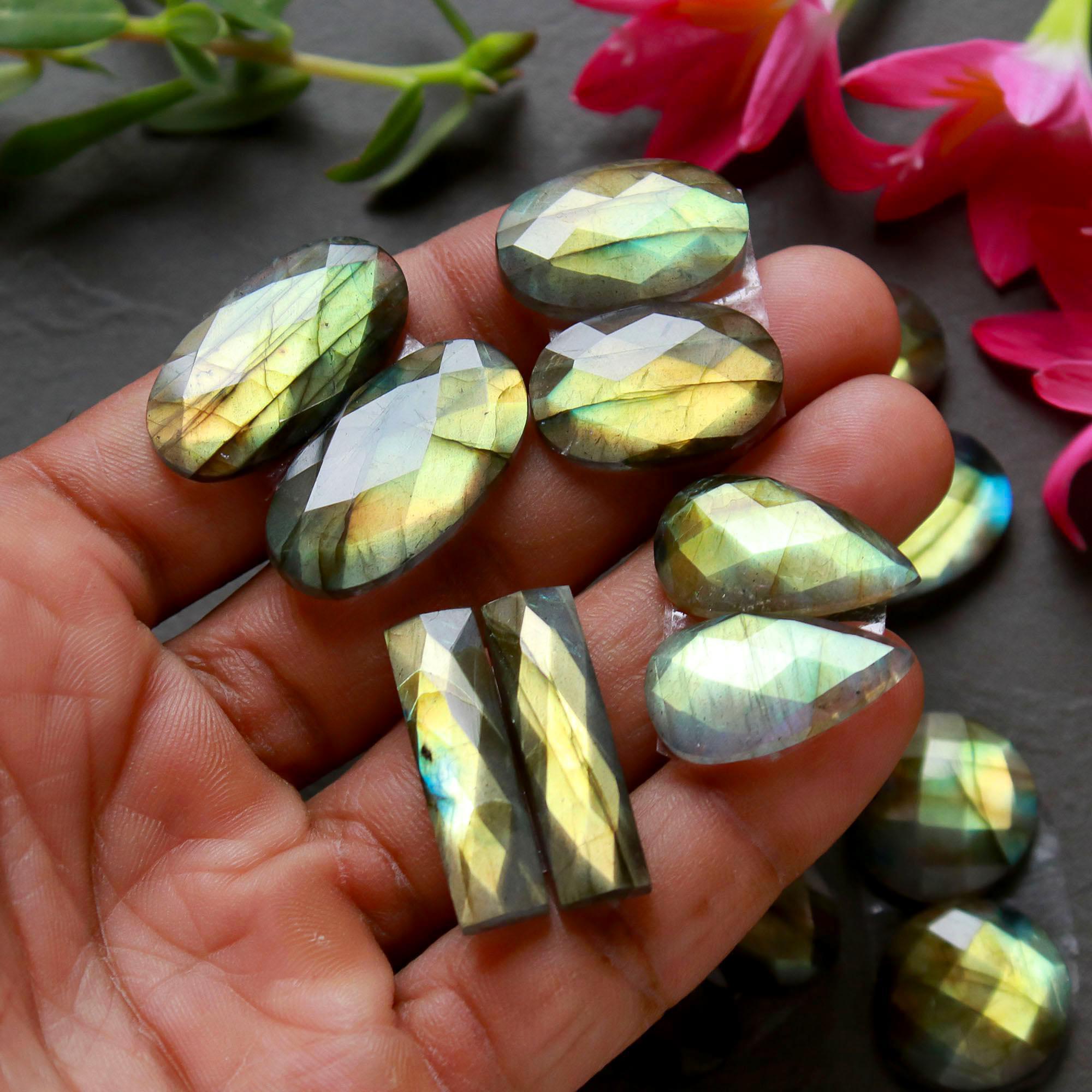 9 Pair 201 Cts Natural Labradorite Cut Gemstone Labradorite Multi Fire Semi-Precious Healing Crystal Lots 13x13-7x33mm R-12570