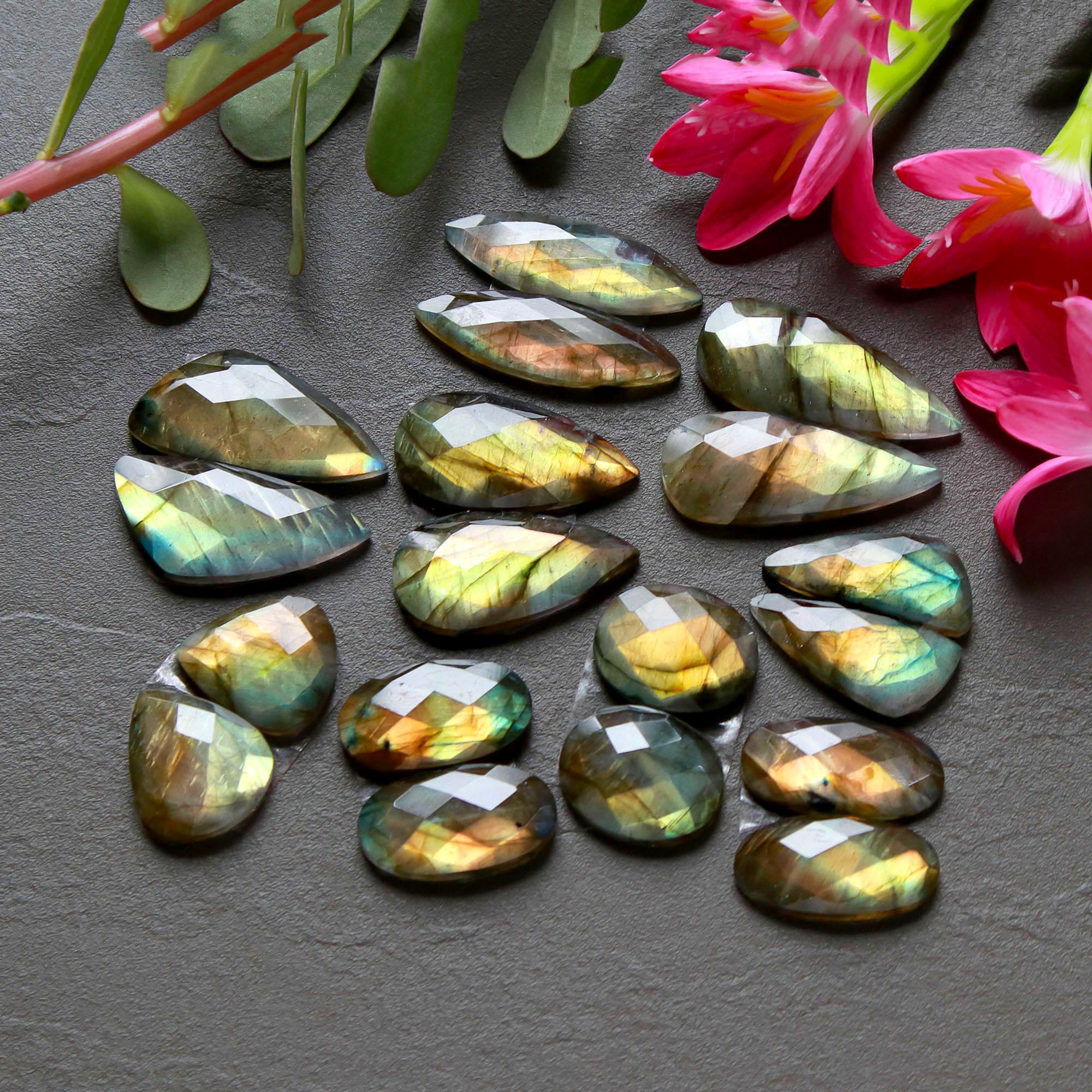 9 Pair 179 Cts Natural Labradorite Cut Gemstone Labradorite Multi Fire Semi-Precious Healing Crystal Lots 14x13-11x31mm R-12571