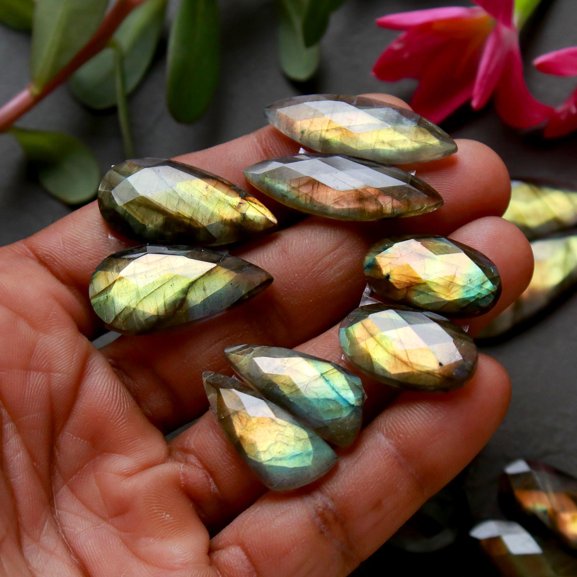 9 Pair 179 Cts Natural Labradorite Cut Gemstone Labradorite Multi Fire Semi-Precious Healing Crystal Lots 14x13-11x31mm R-12571