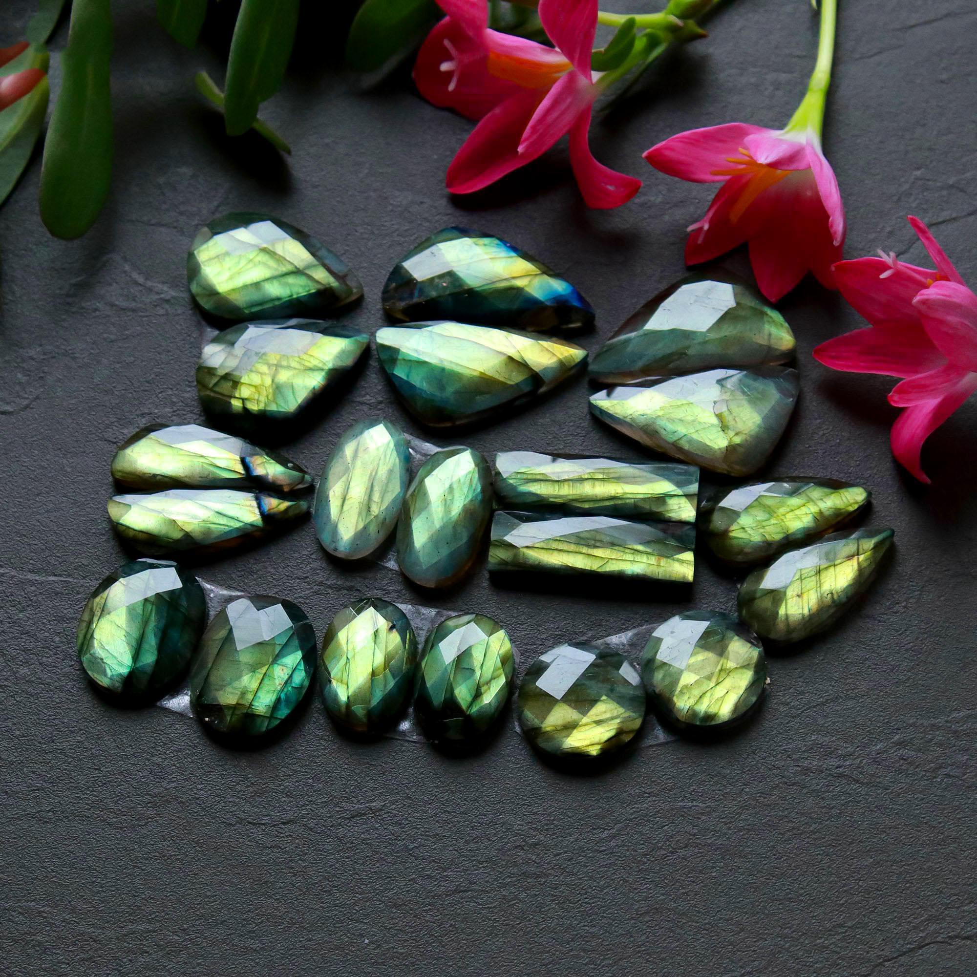 10 Pair 203 Cts Natural Labradorite Cut Gemstone Labradorite Multi Fire Semi-Precious Healing Crystal Lots 13x13-13x24mm R-12576