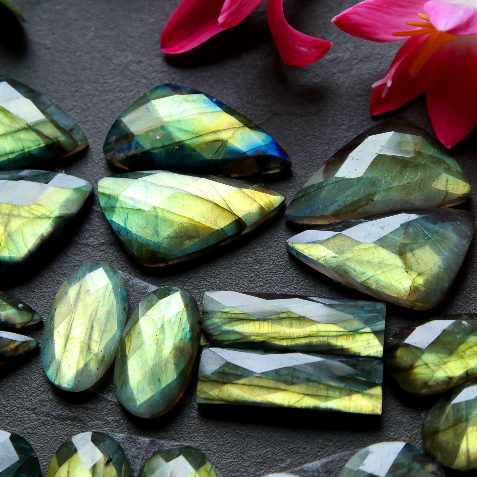 10 Pair 203 Cts Natural Labradorite Cut Gemstone Labradorite Multi Fire Semi-Precious Healing Crystal Lots 13x13-13x24mm R-12576