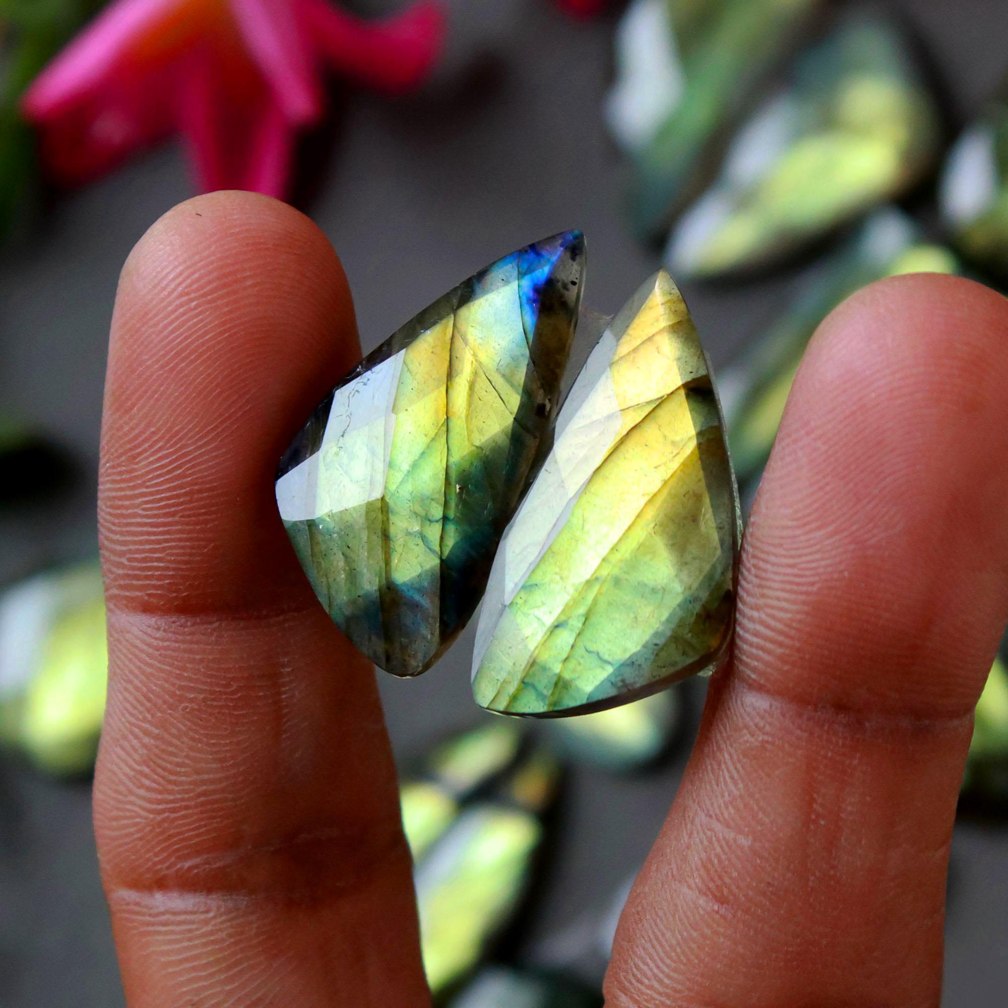 10 Pair 203 Cts Natural Labradorite Cut Gemstone Labradorite Multi Fire Semi-Precious Healing Crystal Lots 13x13-13x24mm R-12576