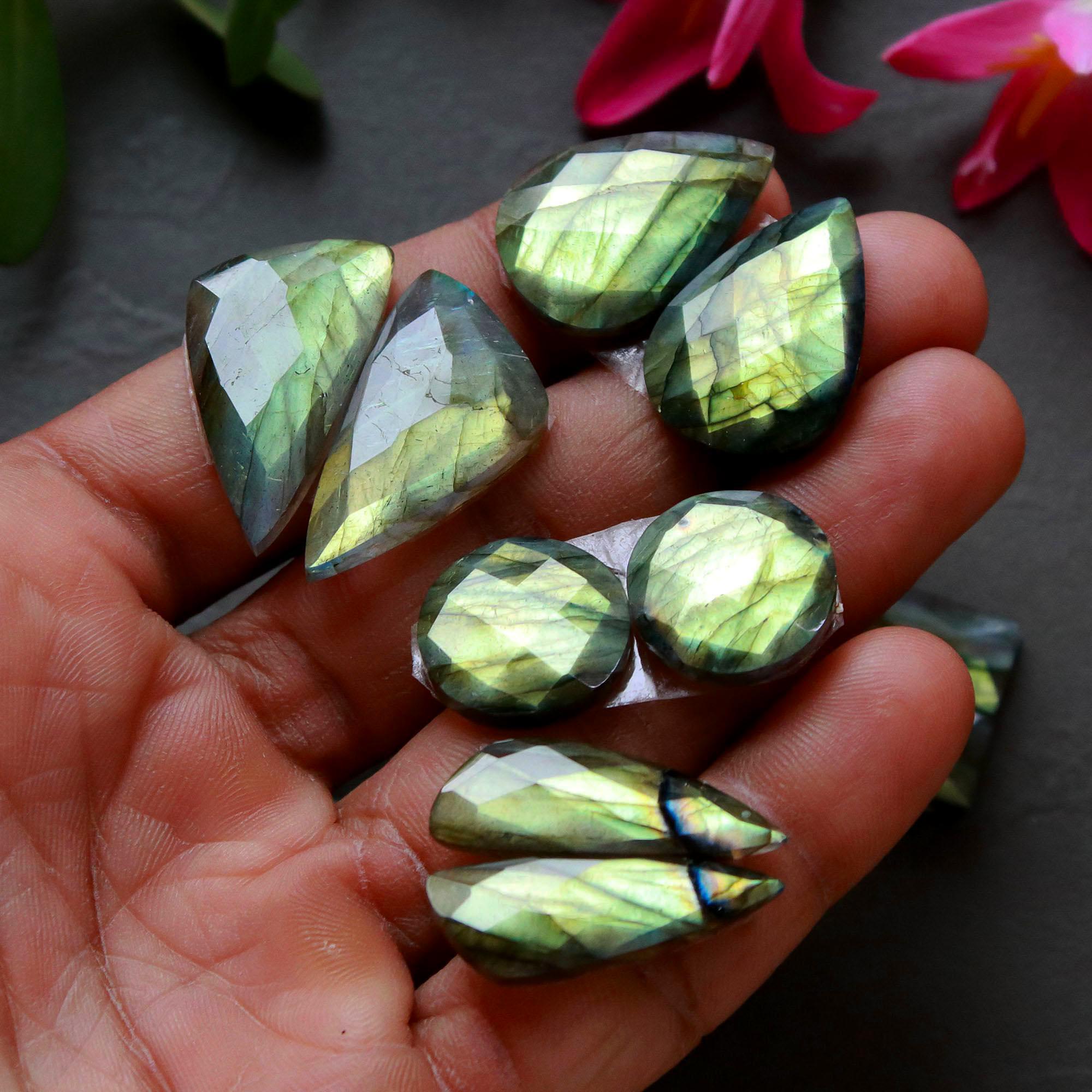 10 Pair 203 Cts Natural Labradorite Cut Gemstone Labradorite Multi Fire Semi-Precious Healing Crystal Lots 13x13-13x24mm R-12576