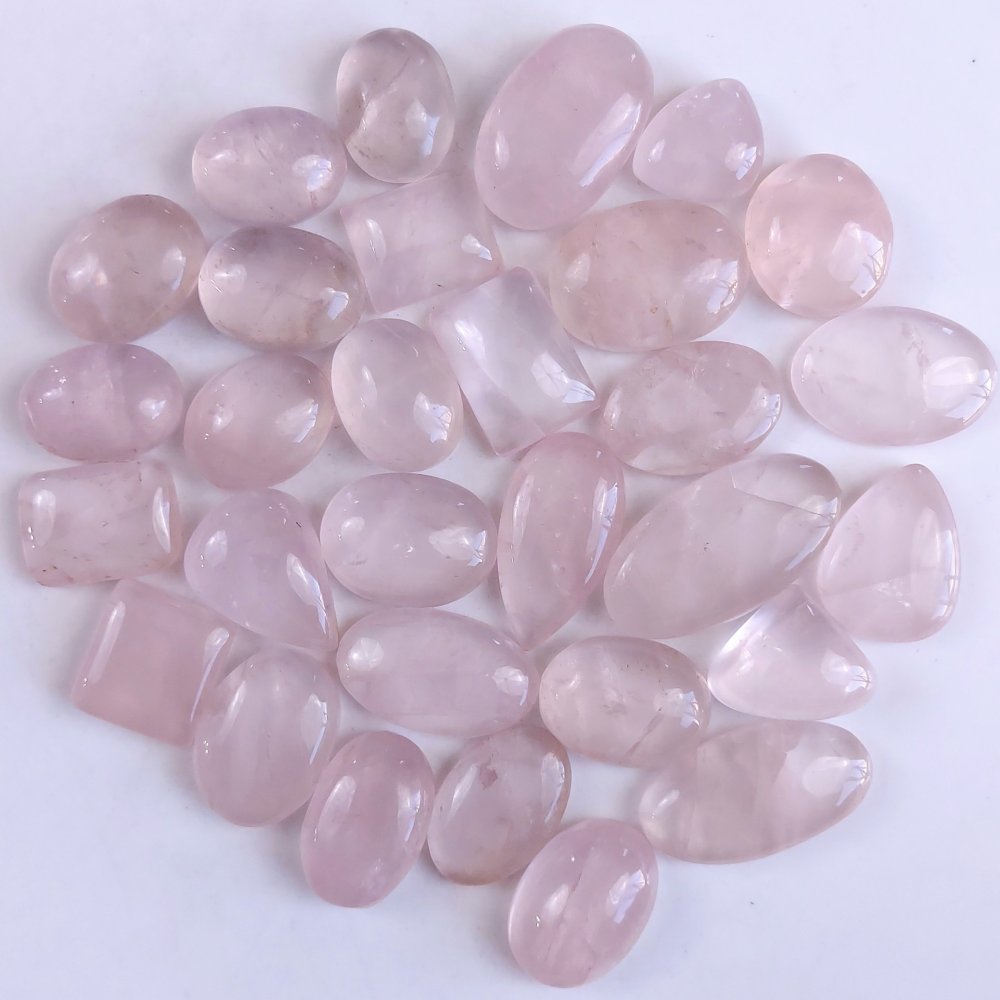 30Pcs 975Cts Natural Rose Quartz Loose Cabochon Gemstone Lot Mix Shape and and Size for Jewelry Making 35x20 19x16mm#1260