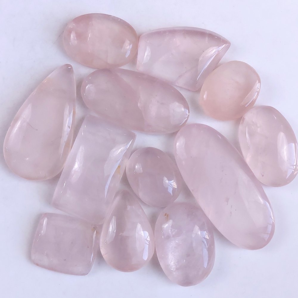 12Pcs 674Cts Natural Rose Quartz Loose Cabochon Gemstone Lot Mix Shape and and Size for Jewelry Making 45x20 20x20mm#1263