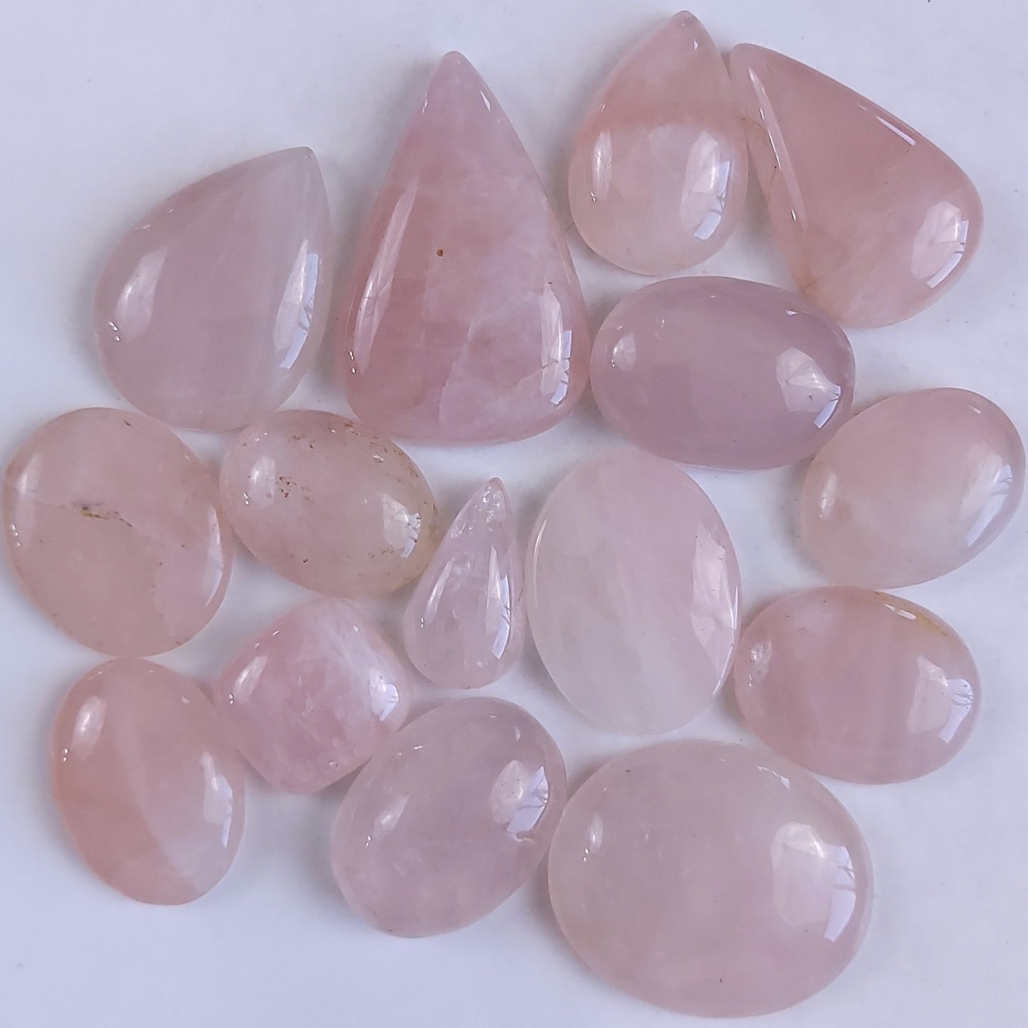 15Pcs 752Cts Natural Rose Quartz Loose Cabochon Gemstone Lot Mix Shape and and Size for Jewelry Making 45x30 20x20mm#1267