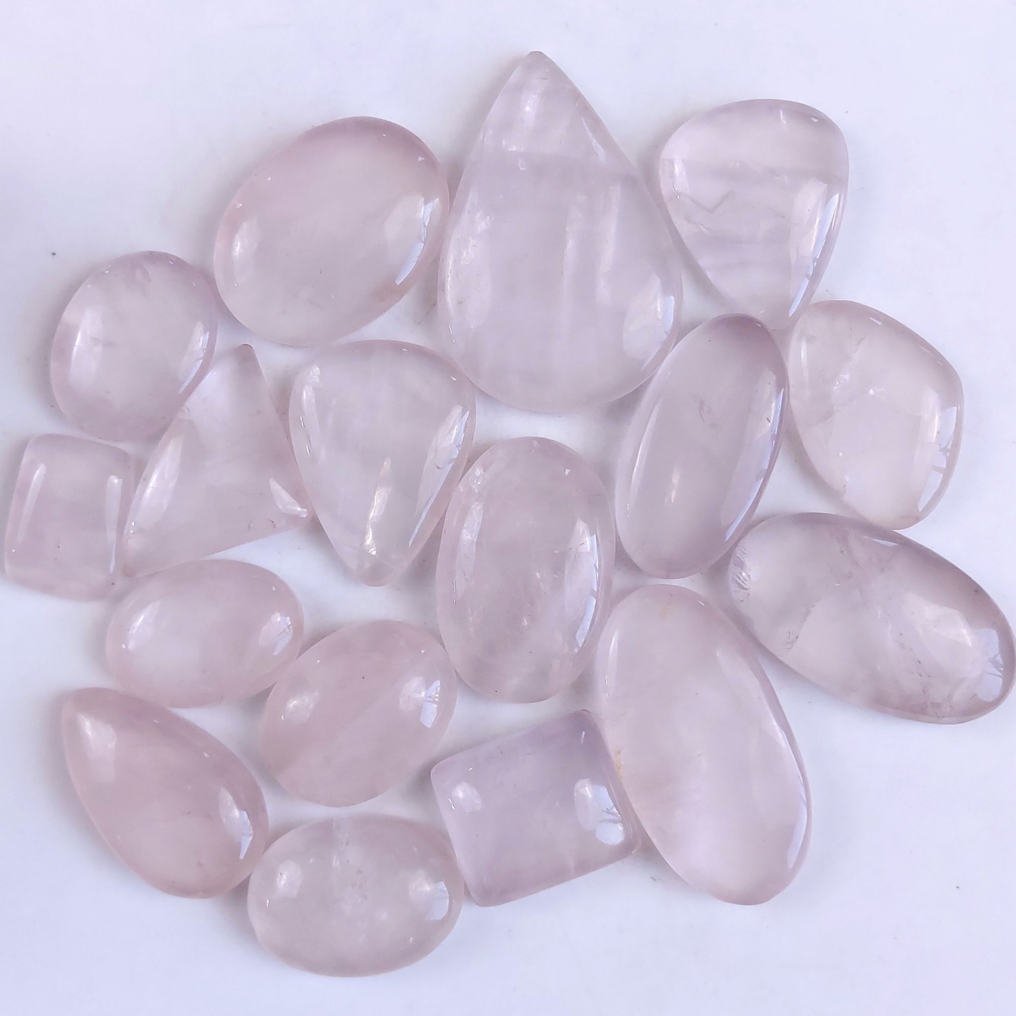 17Pcs 952Cts Natural Rose Quartz Loose Cabochon Gemstone Lot Mix Shape and and Size for Jewelry Making 50x30 15x12mm#1269