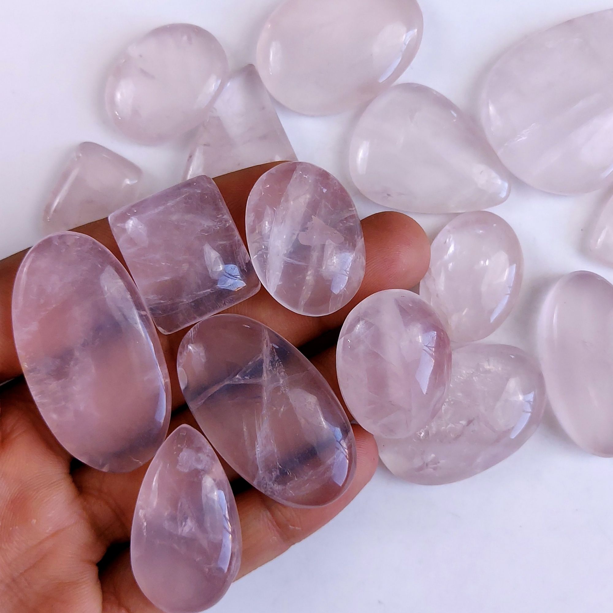 17Pcs 952Cts Natural Rose Quartz Loose Cabochon Gemstone Lot Mix Shape and and Size for Jewelry Making 50x30 15x12mm#1269