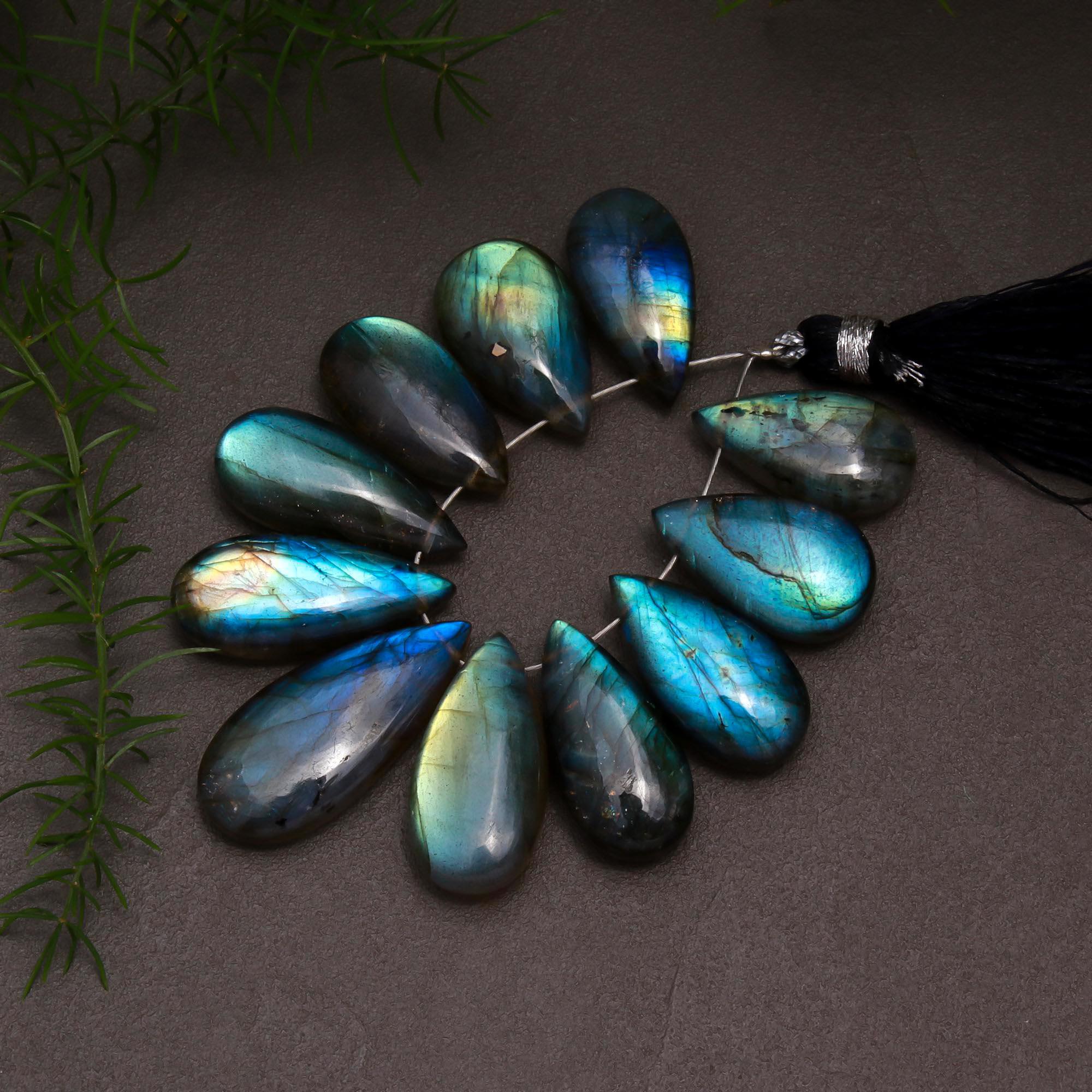 11 Pcs 118 Cts Natural Multifire Labradorite Side to Side Drill Smooth Briolette Layout Loose Gemstone Wholesale Lot Size 10x18-11x25mm 12750