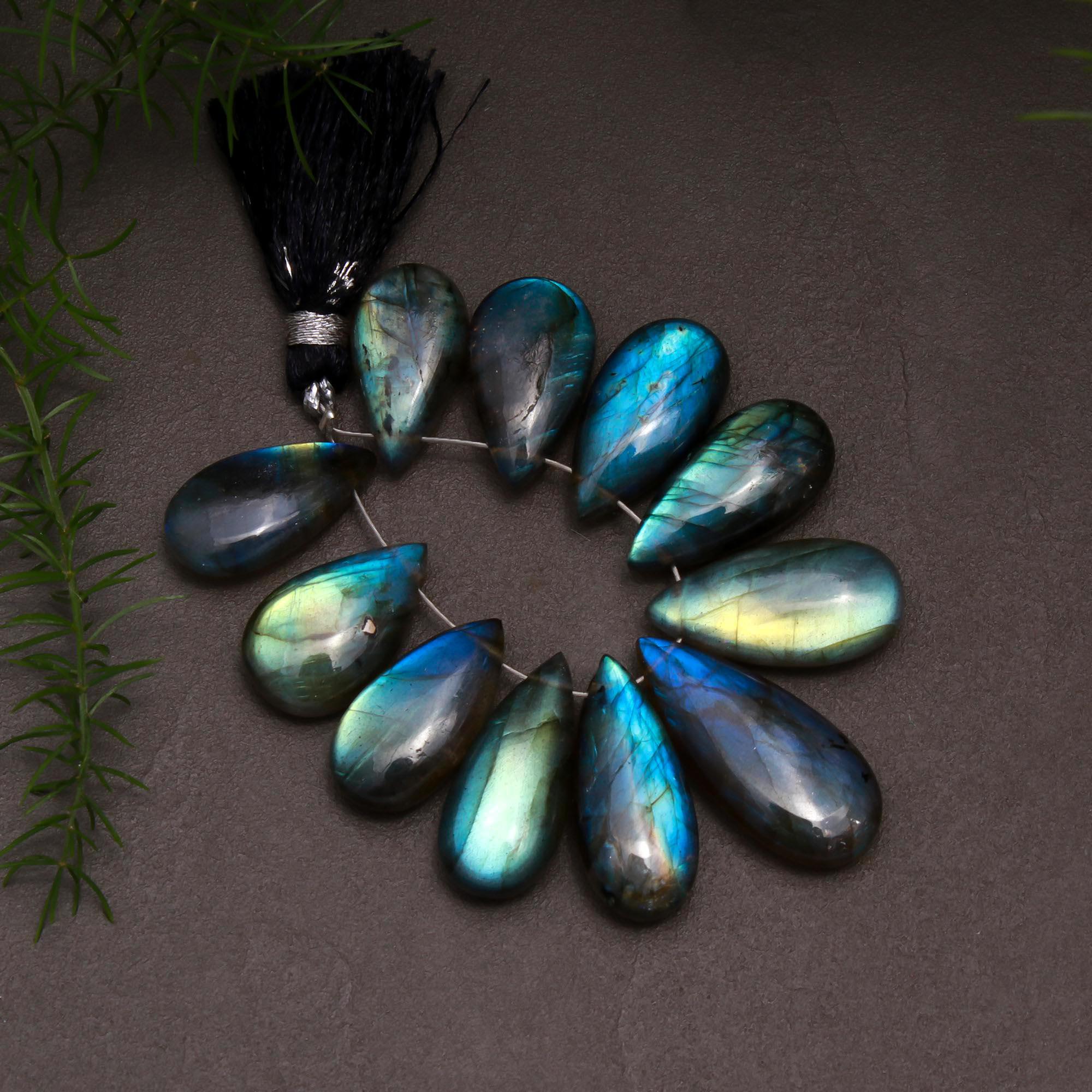 11 Pcs 118 Cts Natural Multifire Labradorite Side to Side Drill Smooth Briolette Layout Loose Gemstone Wholesale Lot Size 10x18-11x25mm 12750