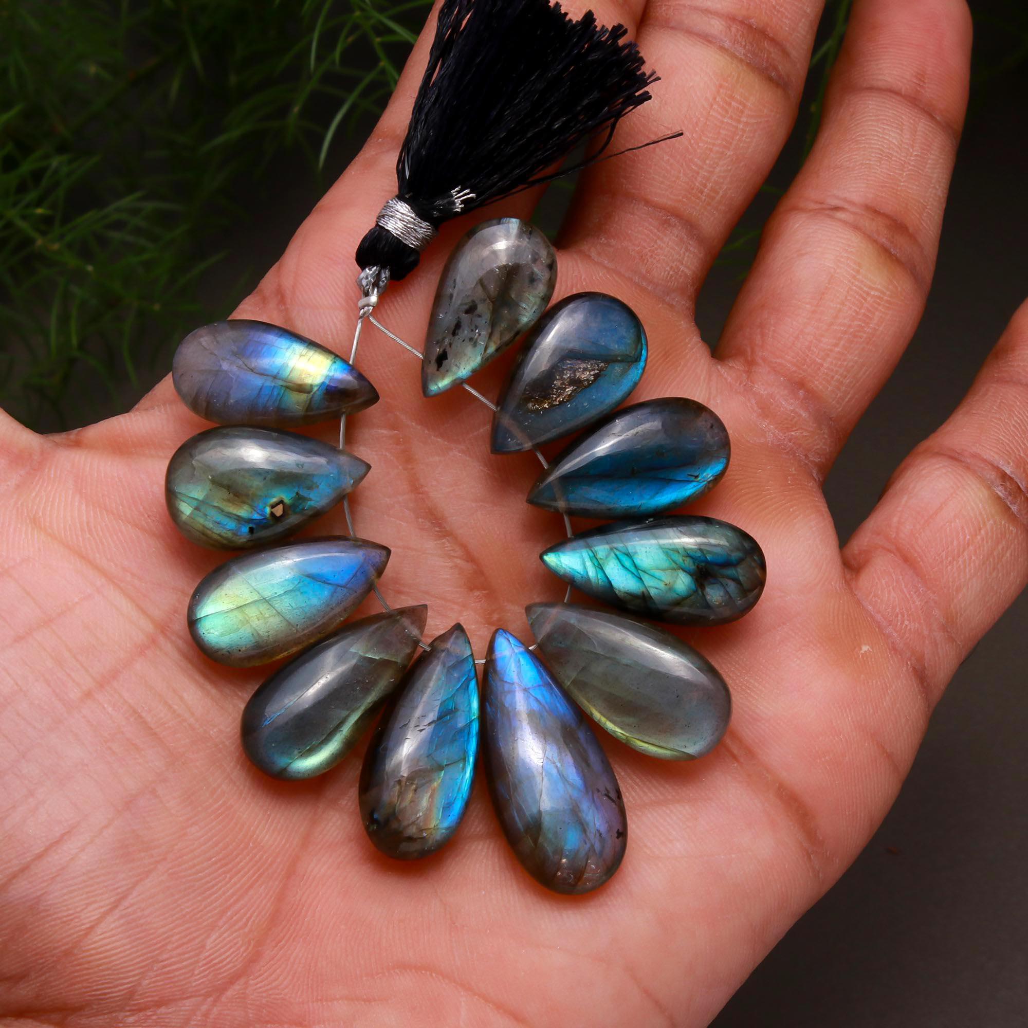11 Pcs 118 Cts Natural Multifire Labradorite Side to Side Drill Smooth Briolette Layout Loose Gemstone Wholesale Lot Size 10x18-11x25mm 12750