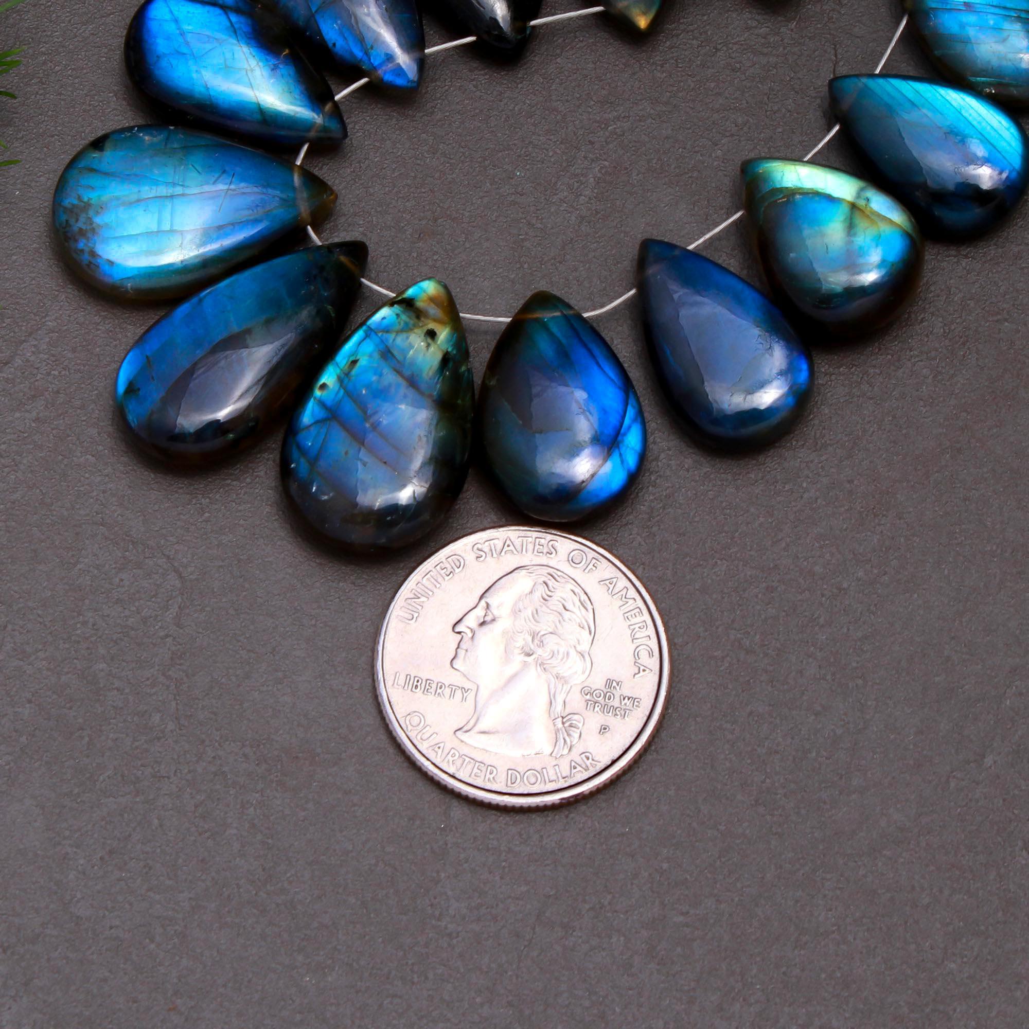 13 Pcs 166 Cts Natural Multifire Labradorite Side to Side Drill Smooth Briolette Layout Loose Gemstone Wholesale Lot Size 11x17-13x25mm  R-12798