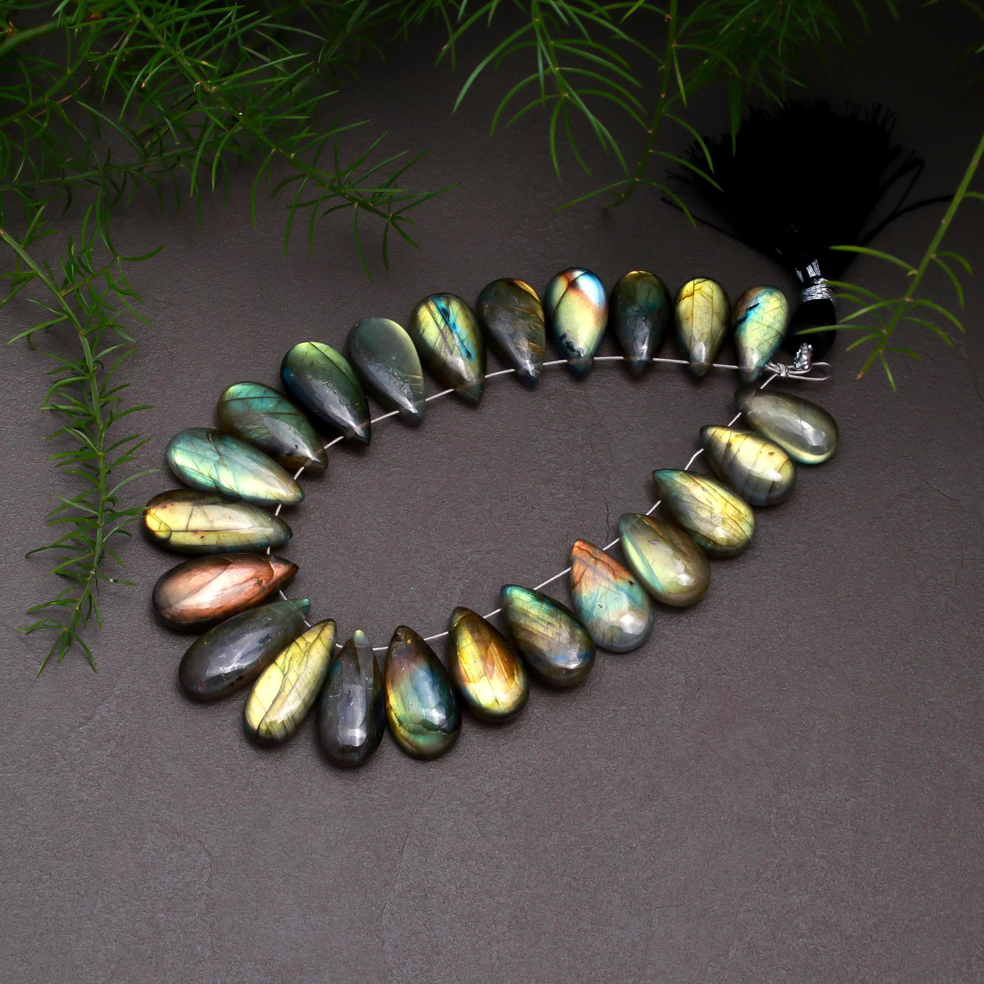 23 Pcs 146 Cts Natural Multifire Labradorite Side to Side Drill Smooth Briolette Layout Loose Gemstone Wholesale Lot Size 7x15-7x20mm  R-12800