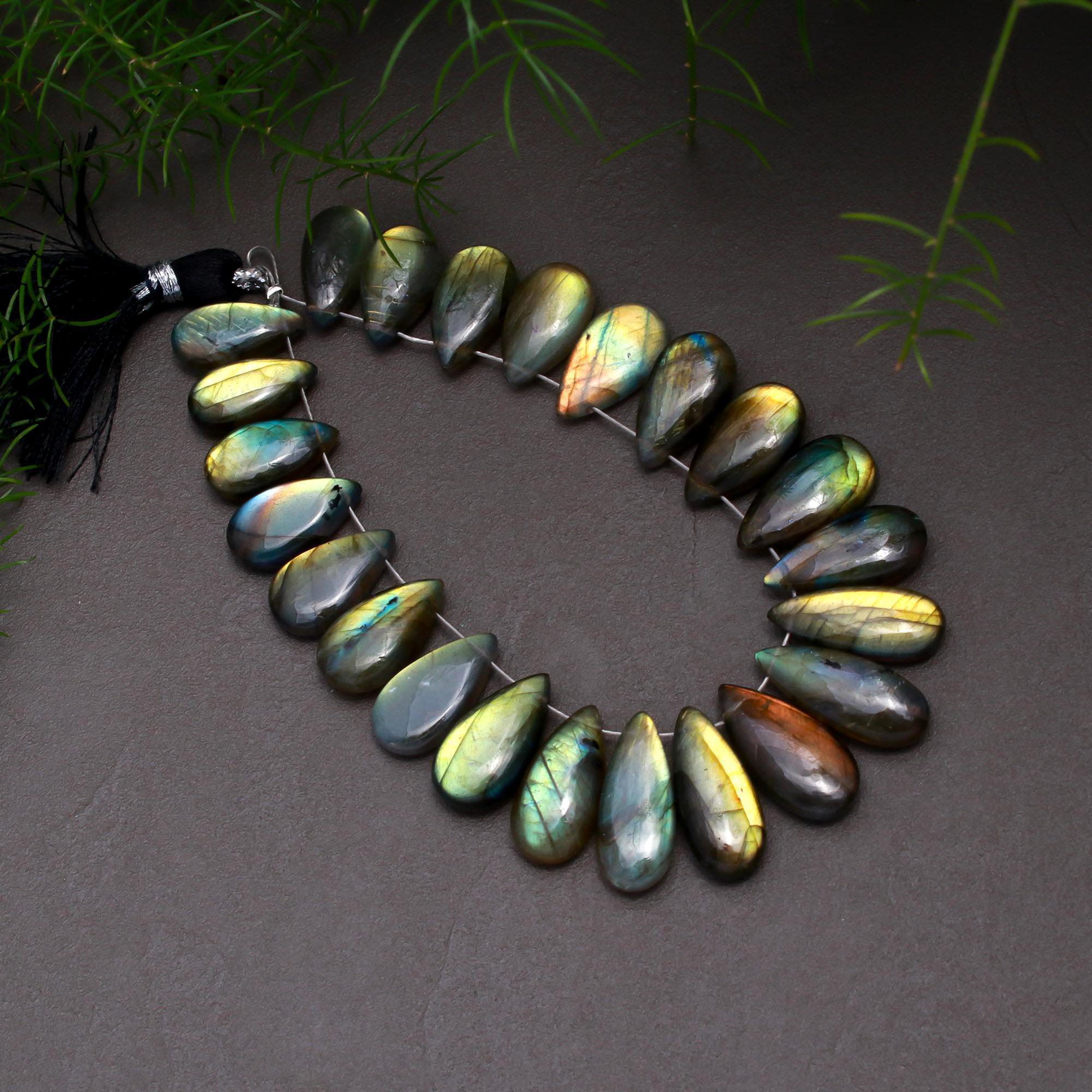 23 Pcs 146 Cts Natural Multifire Labradorite Side to Side Drill Smooth Briolette Layout Loose Gemstone Wholesale Lot Size 7x15-7x20mm  R-12800