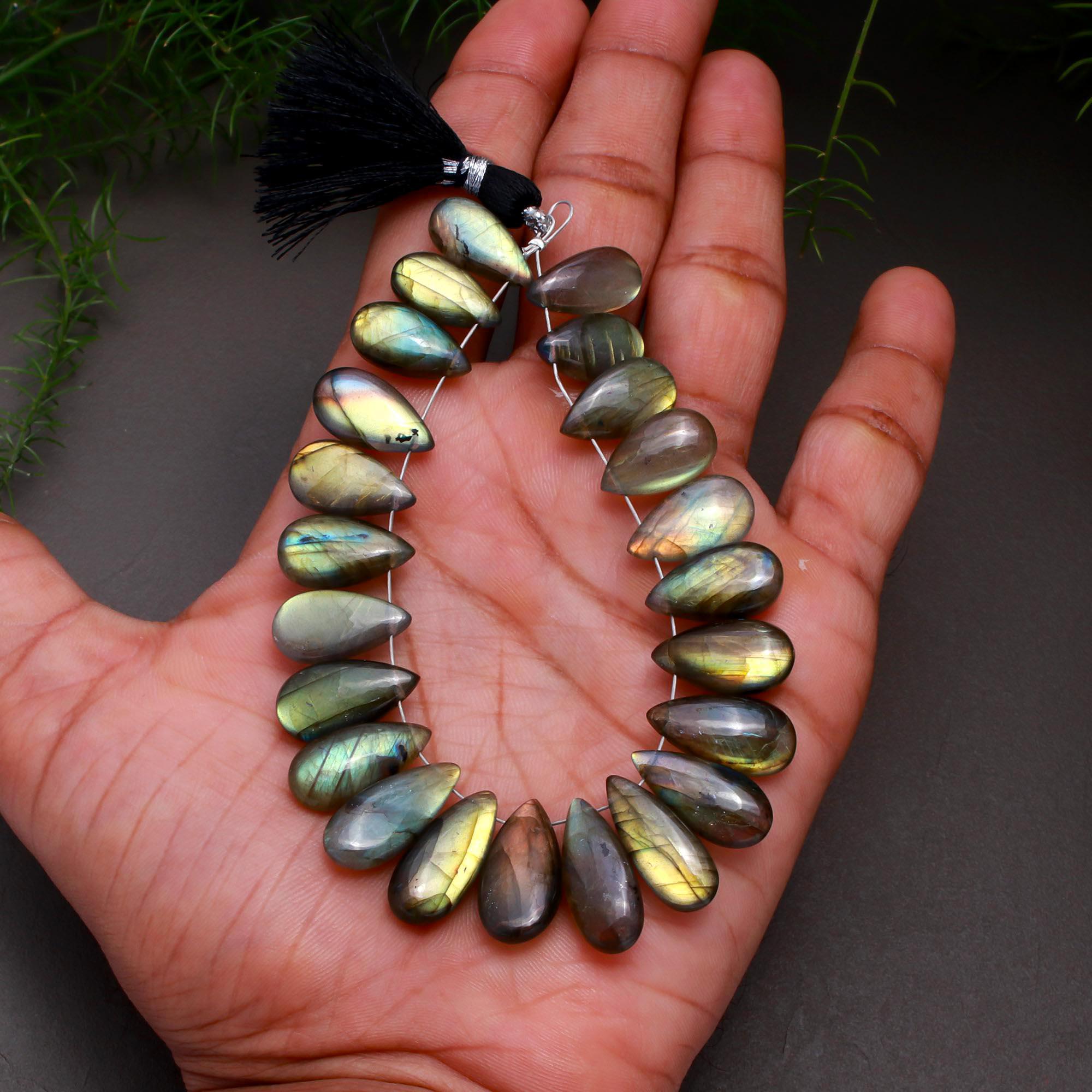 23 Pcs 146 Cts Natural Multifire Labradorite Side to Side Drill Smooth Briolette Layout Loose Gemstone Wholesale Lot Size 7x15-7x20mm  R-12800