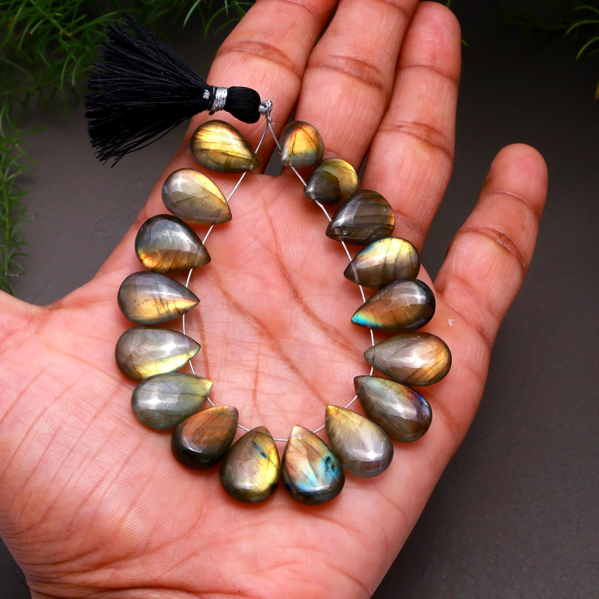 17 Pcs 117 Cts Natural Multifire Labradorite Side to Side Drill Smooth Briolette Layout Loose Gemstone Wholesale Lot Size 9x14-11x17mm  R-12802