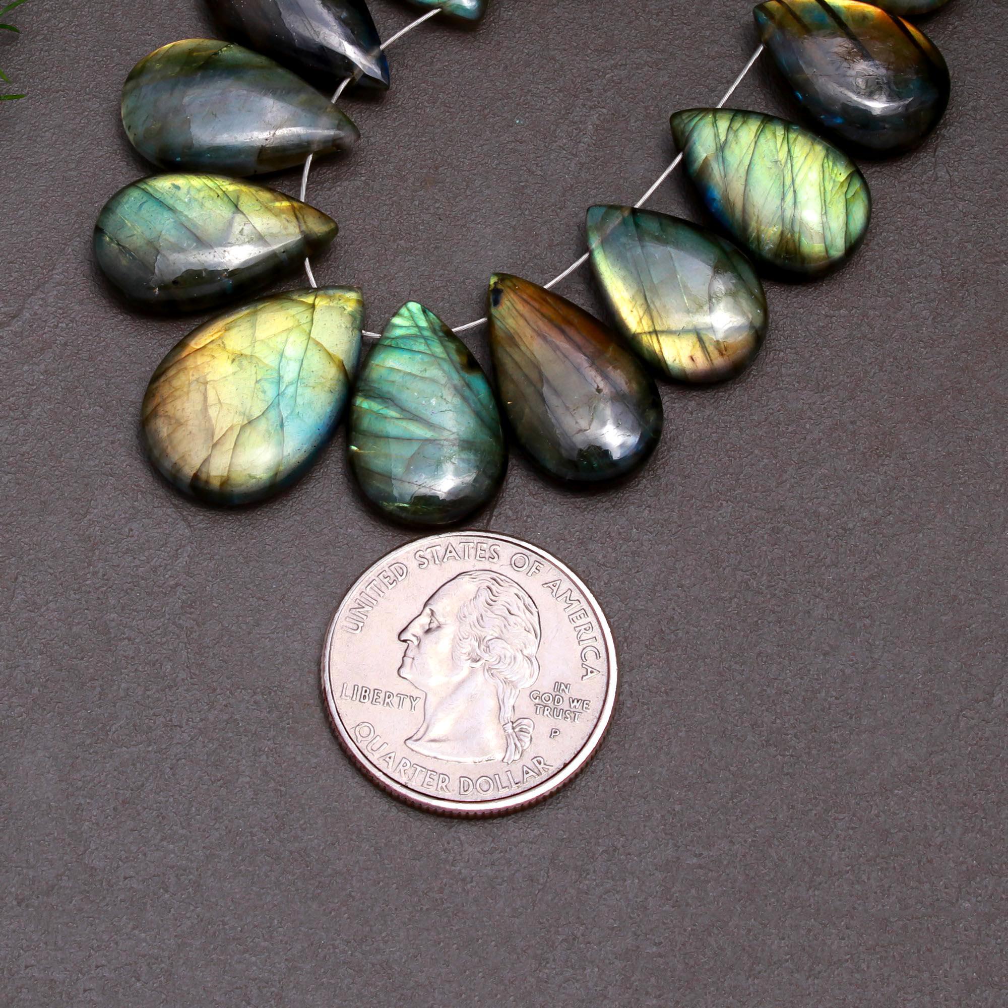 13 Pcs 123 Cts Natural Multifire Labradorite Side to Side Drill Smooth Briolette Layout Loose Gemstone Wholesale Lot Size 12x16-14x22mm  R-12806