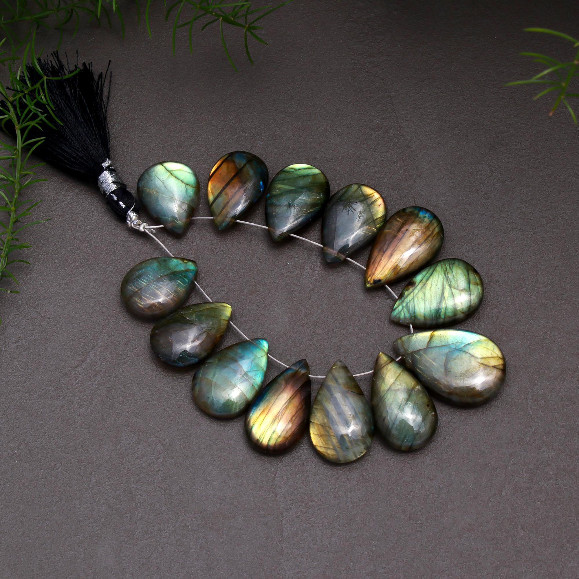 13 Pcs 123 Cts Natural Multifire Labradorite Side to Side Drill Smooth Briolette Layout Loose Gemstone Wholesale Lot Size 12x16-14x22mm  R-12806