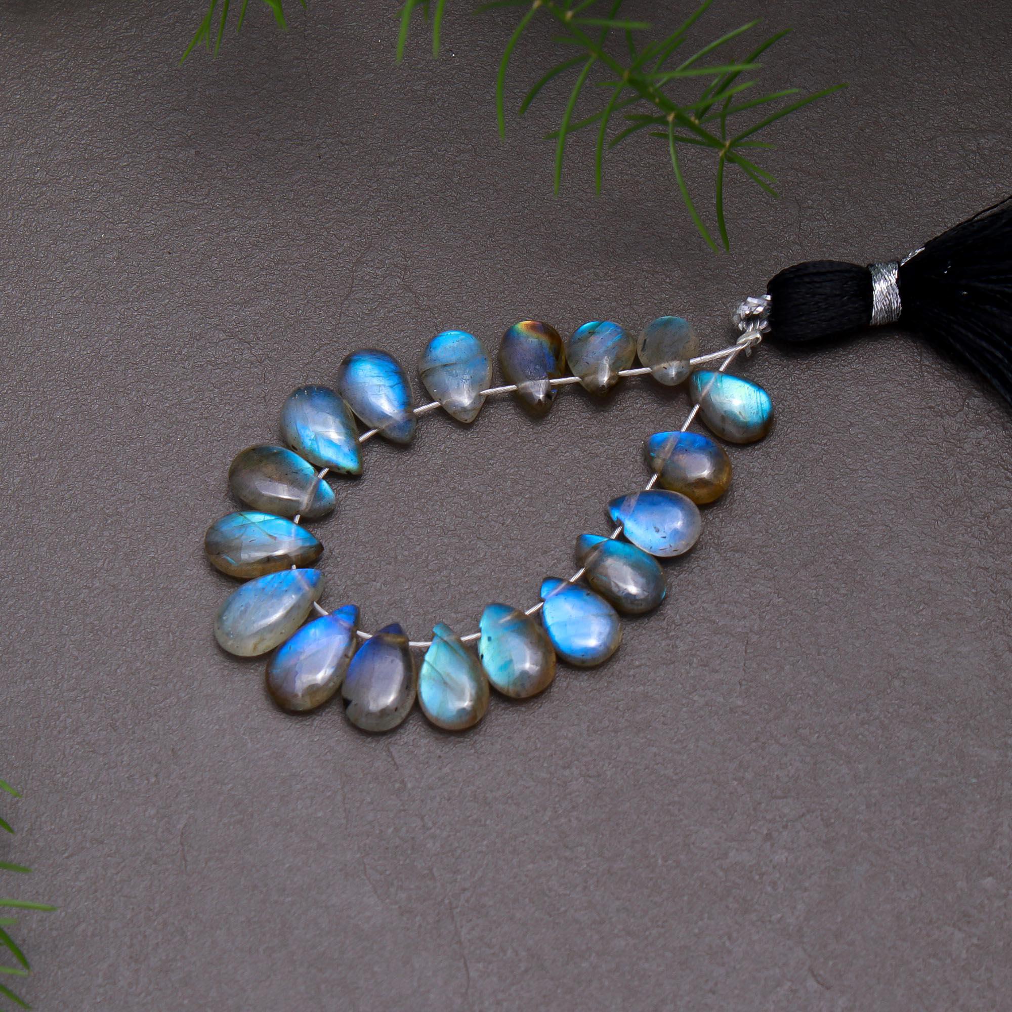 18 Pcs 22 Cts Natural Multifire Labradorite Side to Side Drill Smooth Briolette Layout Loose Gemstone Wholesale Lot Size 5x7-6x10mm  R-12809