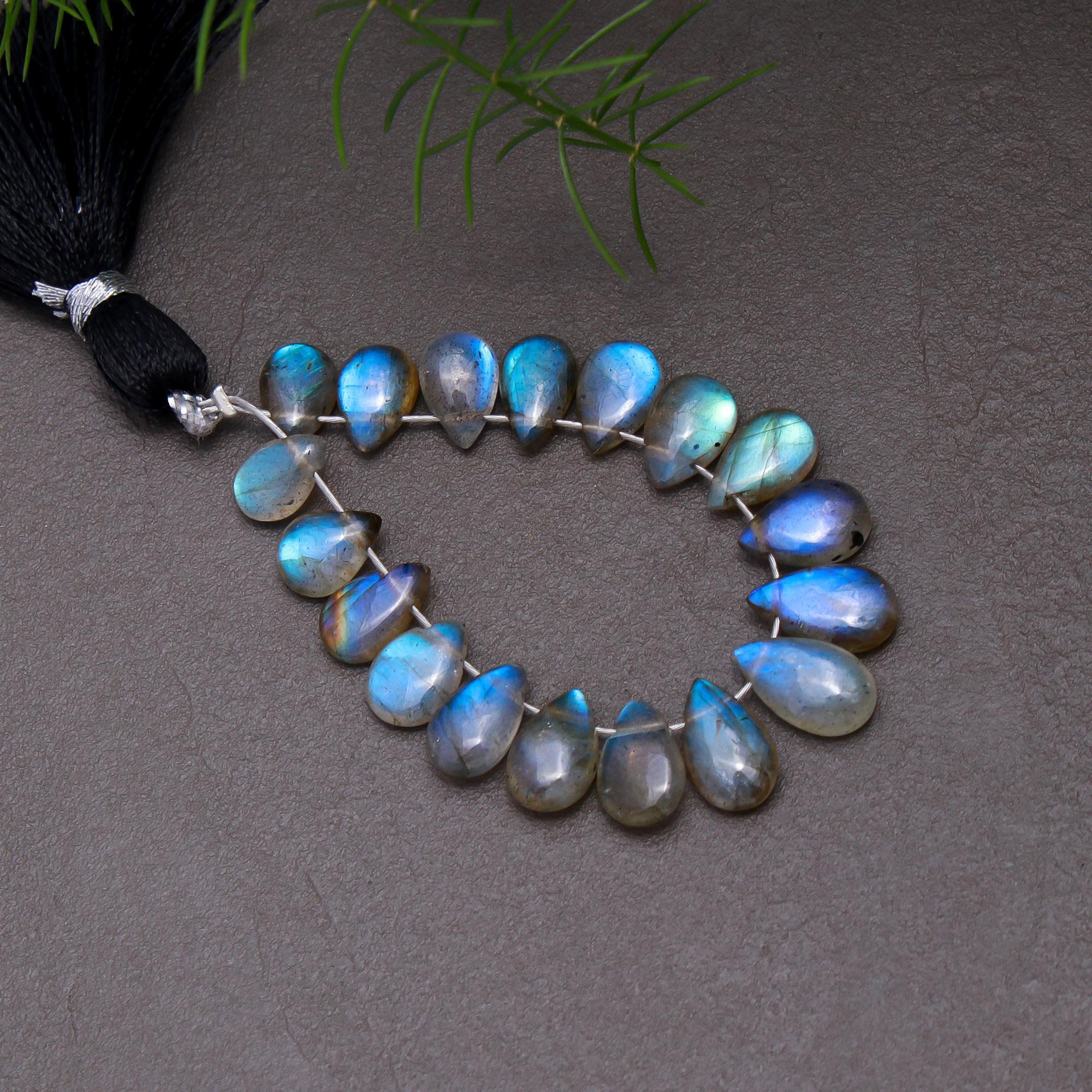 18 Pcs 22 Cts Natural Multifire Labradorite Side to Side Drill Smooth Briolette Layout Loose Gemstone Wholesale Lot Size 5x7-6x10mm  R-12809