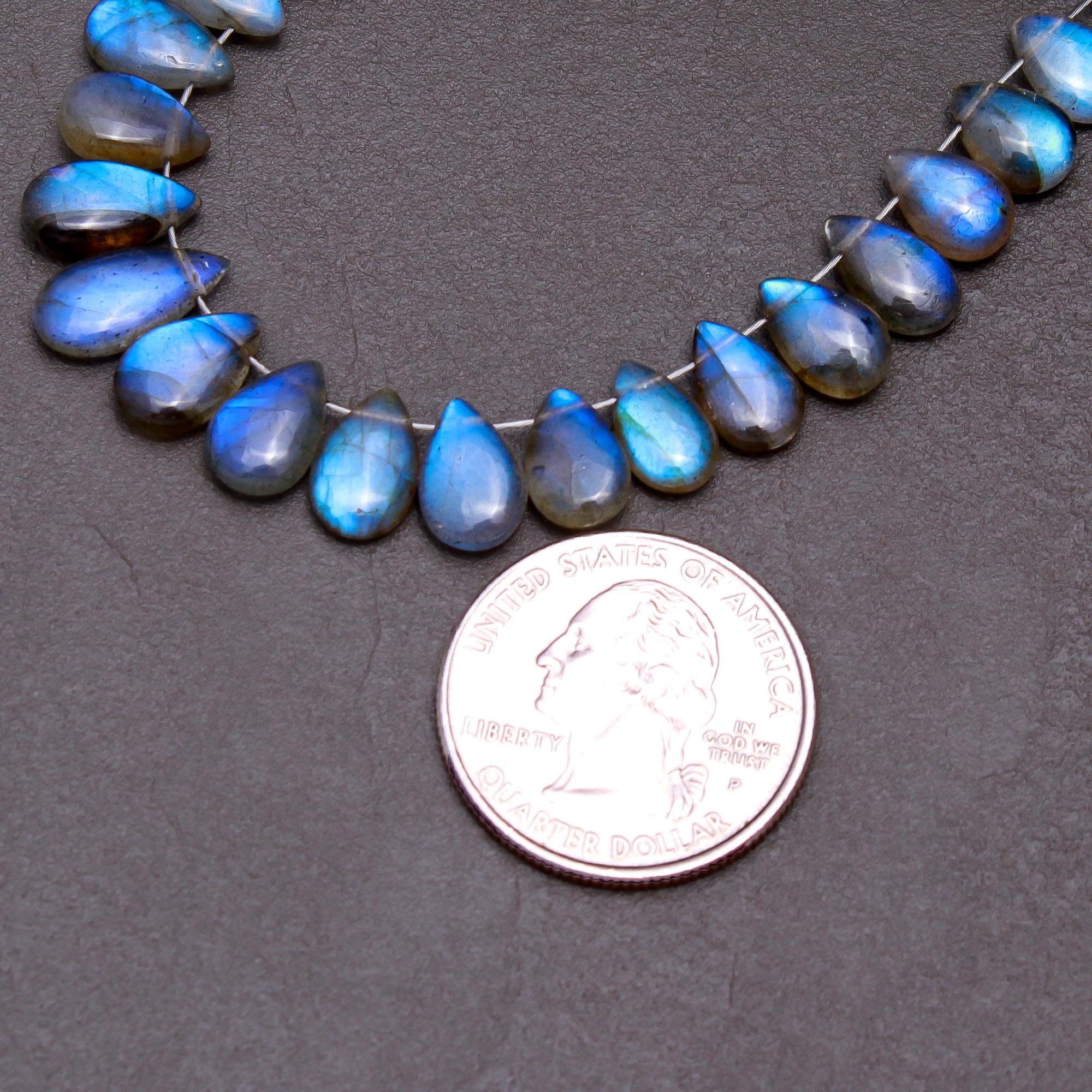 27 Pcs 47 Cts Natural Multifire Labradorite Side to Side Drill Smooth Briolette Layout Loose Gemstone Wholesale Lot Size 6x8-6x12mm  R-12810