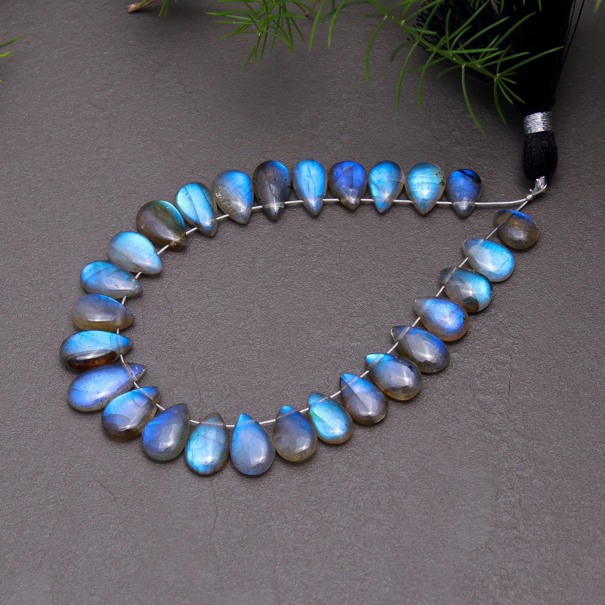 27 Pcs 47 Cts Natural Multifire Labradorite Side to Side Drill Smooth Briolette Layout Loose Gemstone Wholesale Lot Size 6x8-6x12mm  R-12810