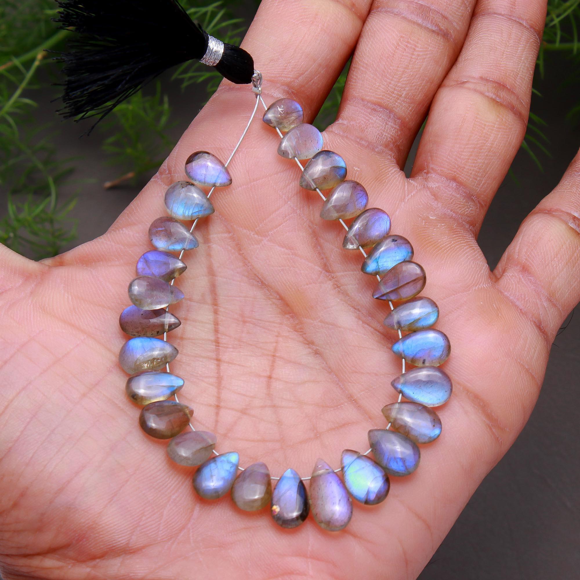 27 Pcs 47 Cts Natural Multifire Labradorite Side to Side Drill Smooth Briolette Layout Loose Gemstone Wholesale Lot Size 6x8-6x12mm  R-12810