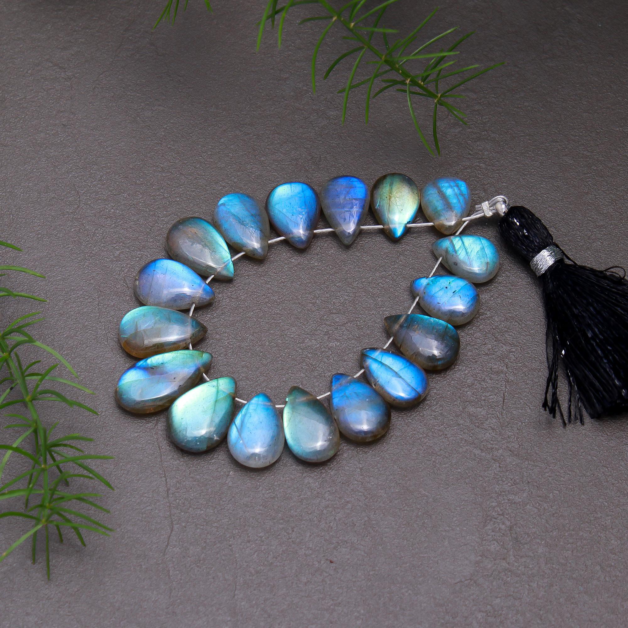 17 Pcs 44 Cts Natural Multifire Labradorite Side to Side Drill Smooth Briolette Layout Loose Gemstone Wholesale Lot Size 7x10-8x15mm  R-12812