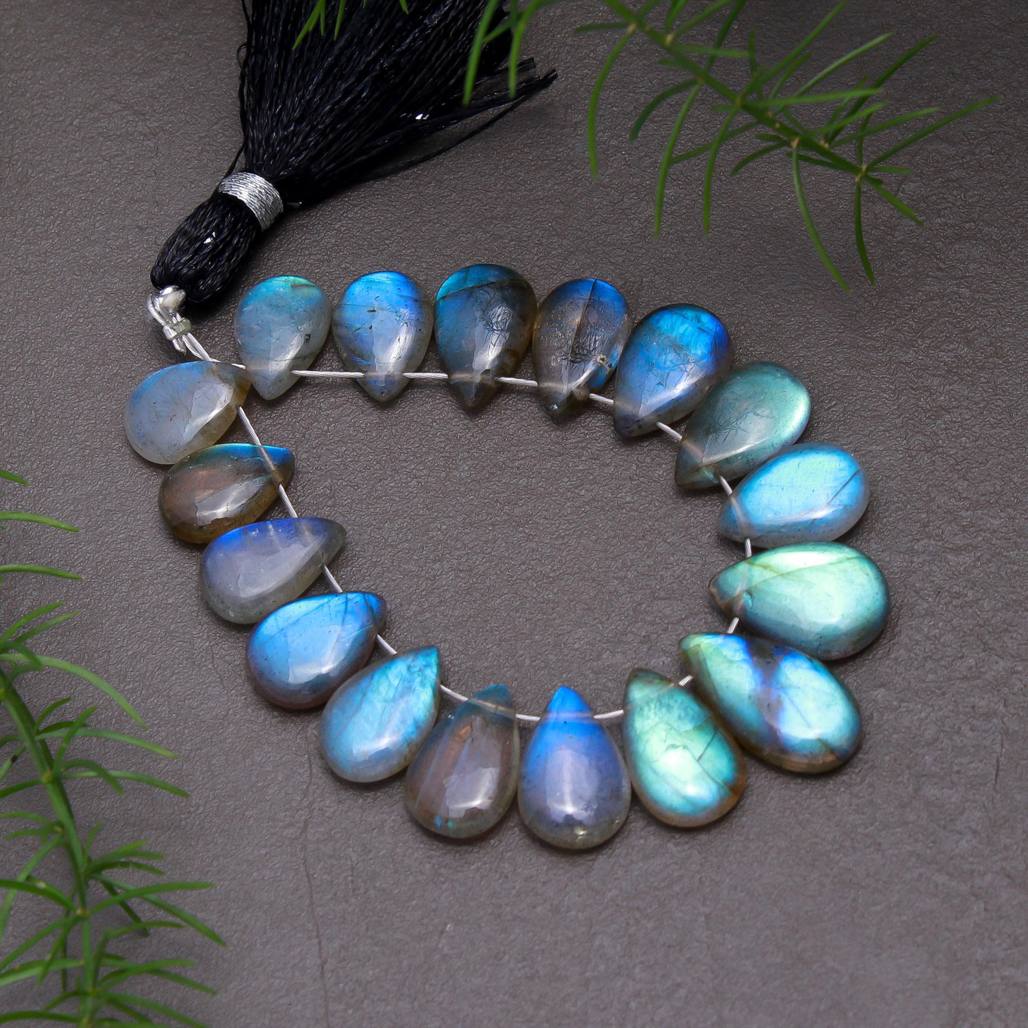 17 Pcs 44 Cts Natural Multifire Labradorite Side to Side Drill Smooth Briolette Layout Loose Gemstone Wholesale Lot Size 7x10-8x15mm  R-12812