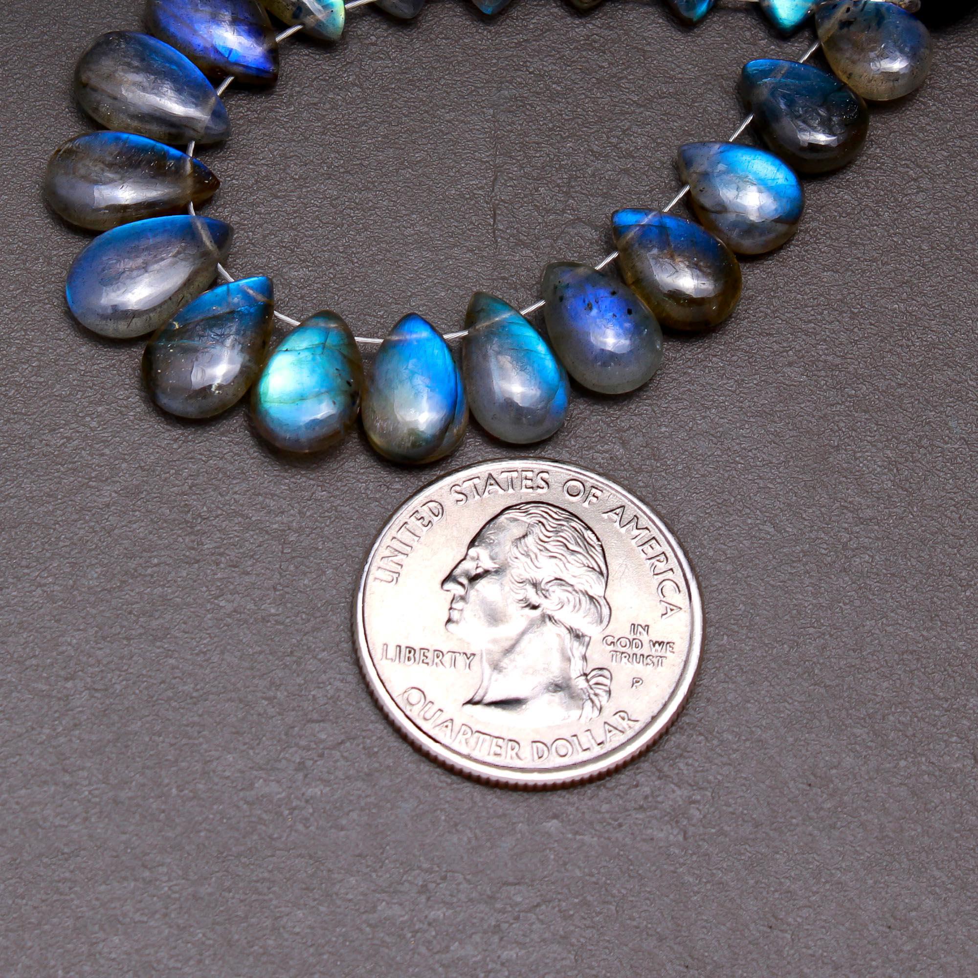 19 Pcs 52 Cts Natural Multifire Labradorite Side to Side Drill Smooth Briolette Layout Loose Gemstone Wholesale Lot Size 7x9-7x12mm  R-12813