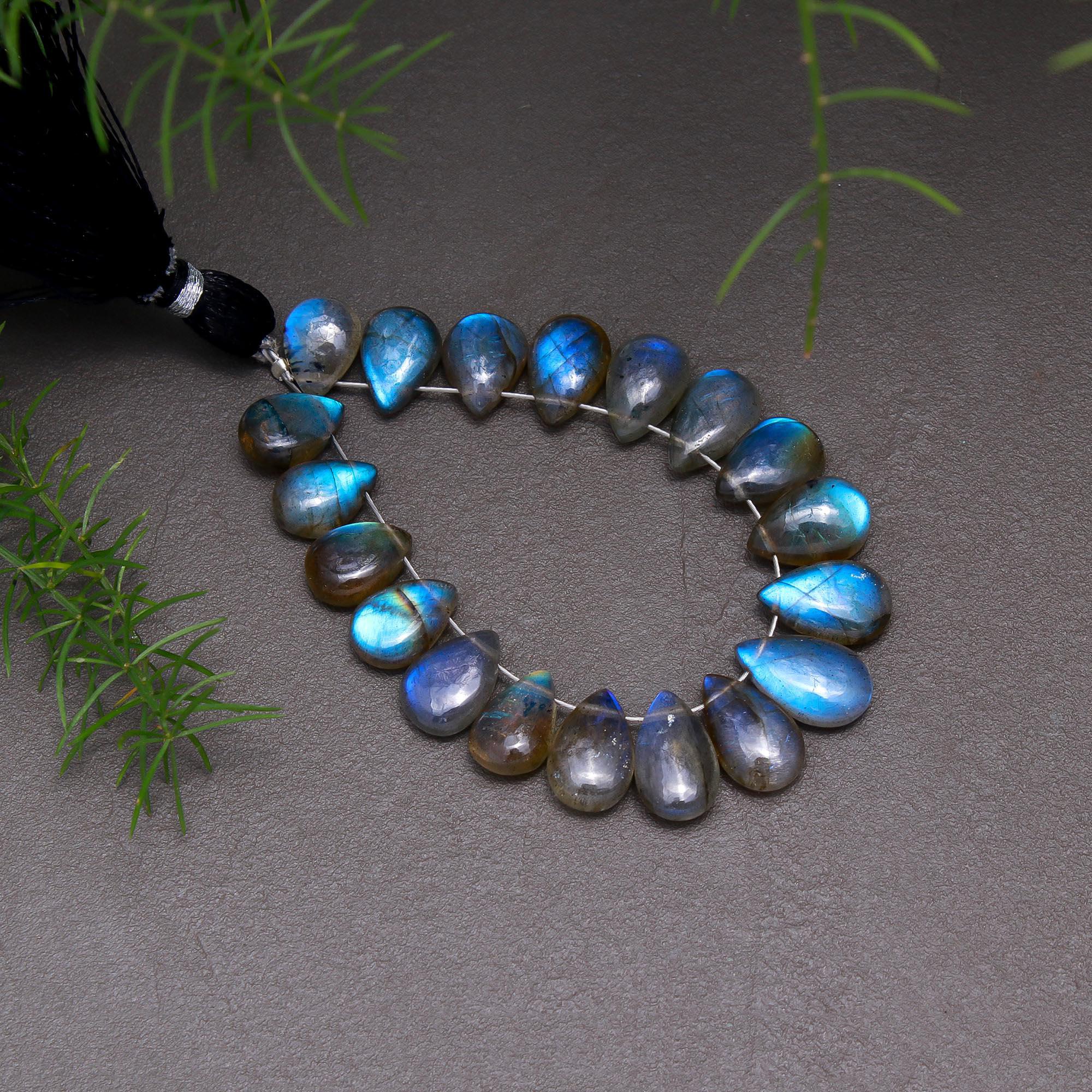 19 Pcs 52 Cts Natural Multifire Labradorite Side to Side Drill Smooth Briolette Layout Loose Gemstone Wholesale Lot Size 7x9-7x12mm  R-12813