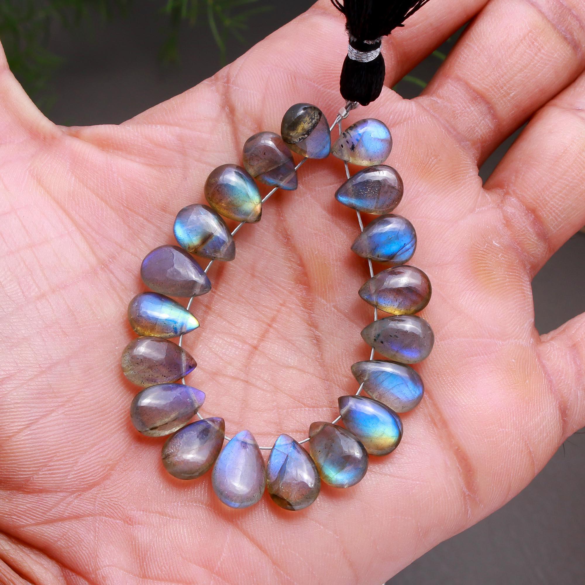 19 Pcs 52 Cts Natural Multifire Labradorite Side to Side Drill Smooth Briolette Layout Loose Gemstone Wholesale Lot Size 7x9-7x12mm  R-12813