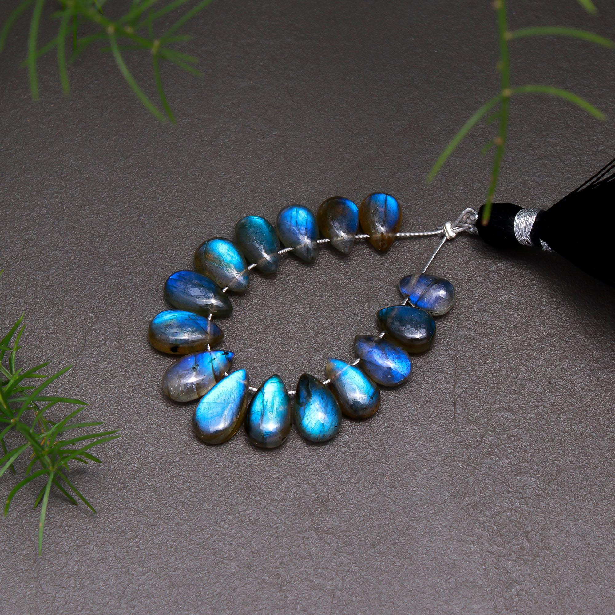 15 Pcs 23 Cts Natural Multifire Labradorite Side to Side Drill Smooth Briolette Layout Loose Gemstone Wholesale Lot Size 5x7-5x10mm  R-12814