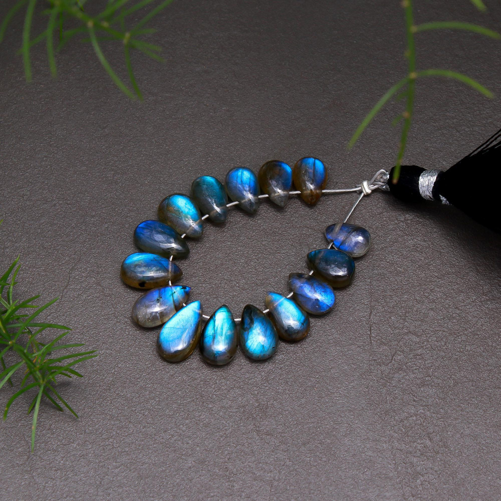 Image of 15 Pcs 23 Cts Natural Multifire Labradorite Side to Side Drill Smooth Briolette Layout Loose Gemstone Wholesale Lot Size 5x7-5x10mm # R-12814